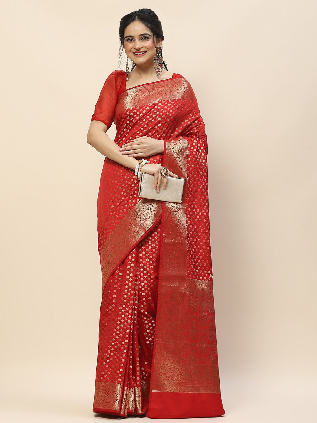 

Meena Bazaar Floral Woven Design Art Silk Banarasi Saree, Maroon