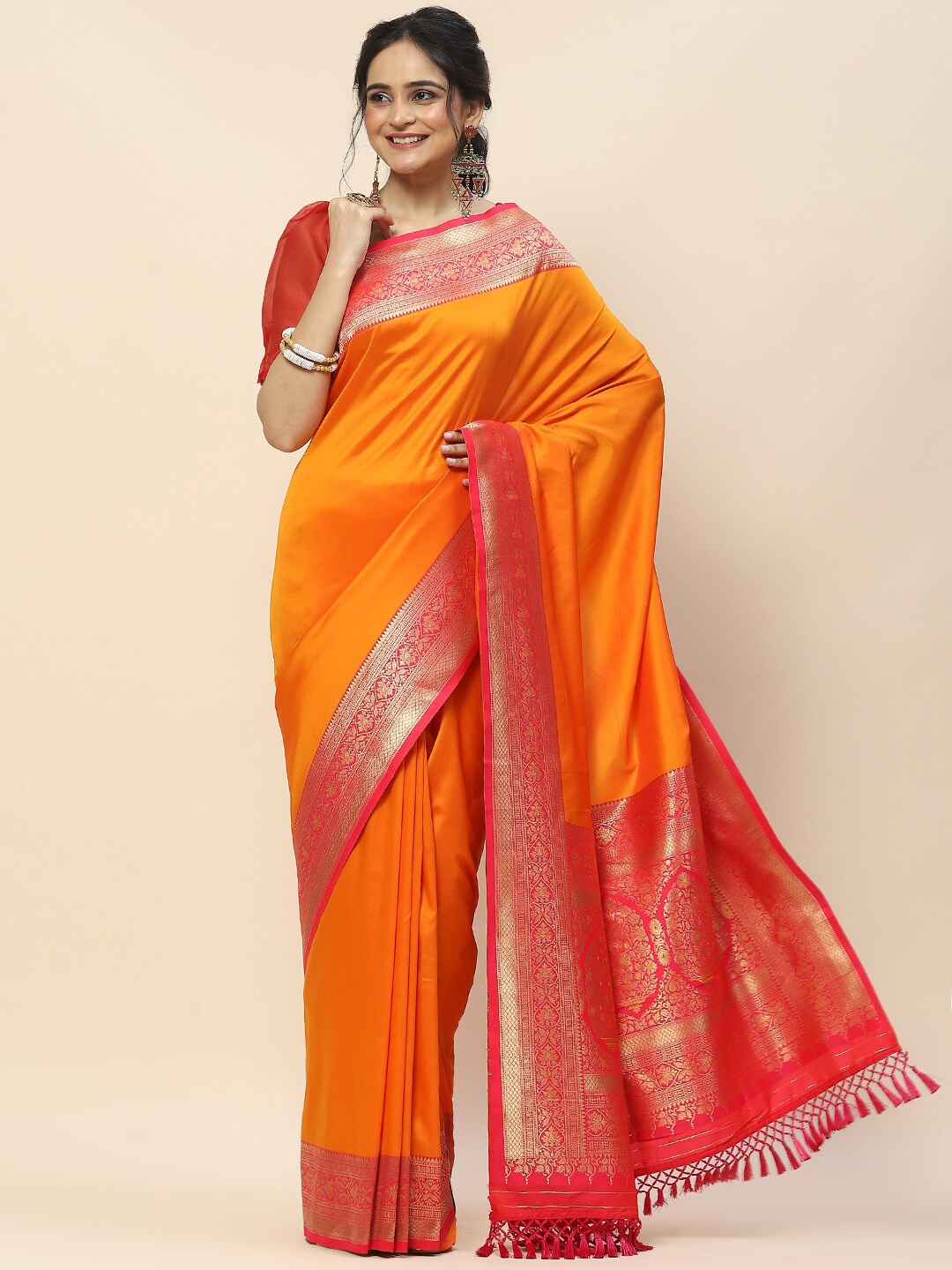 

Meena Bazaar Ethnic Zari Art Silk Saree, Orange