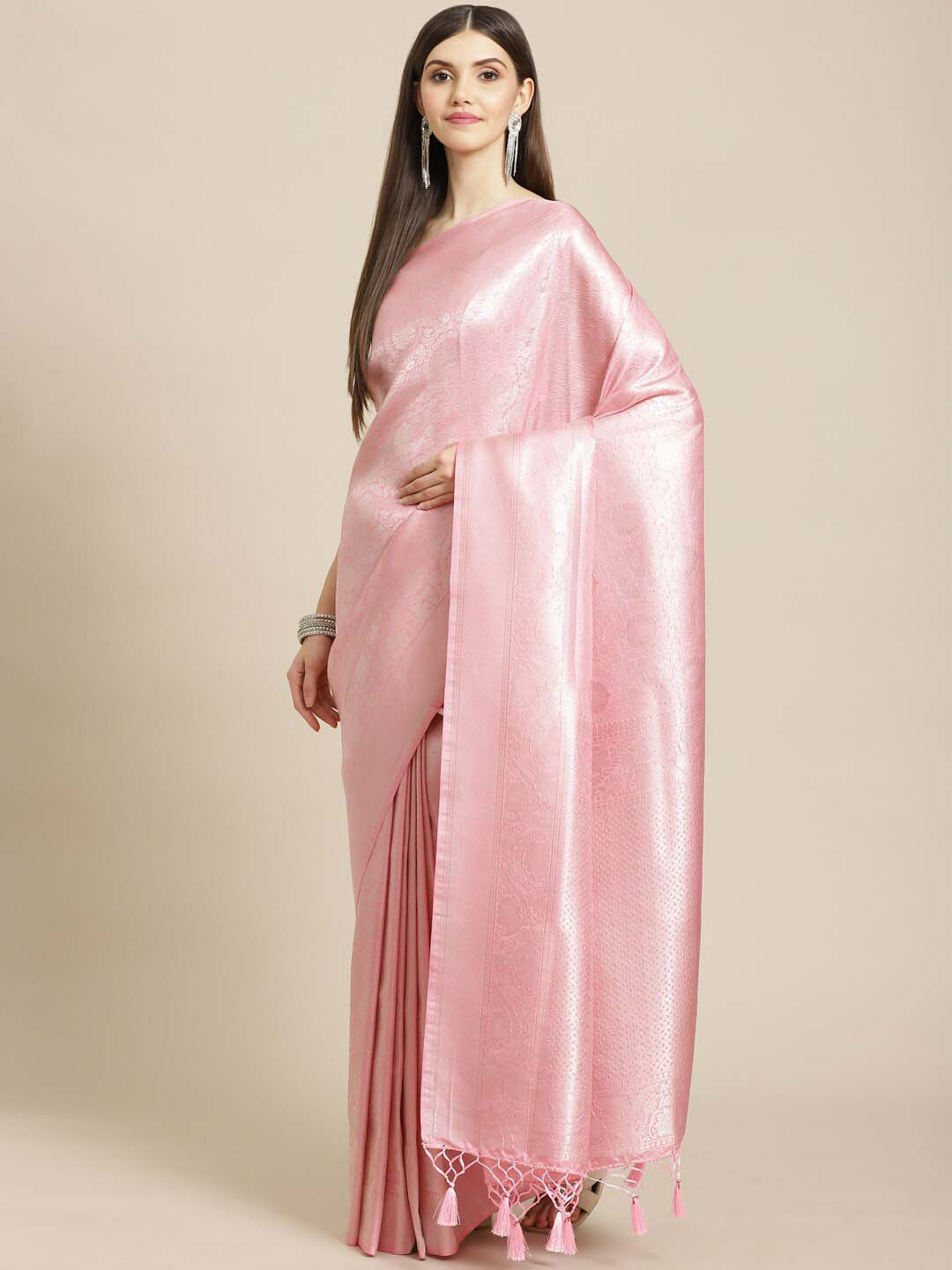

Meena Bazaar Ethnic Woven Design Zari Art Silk Saree, Pink