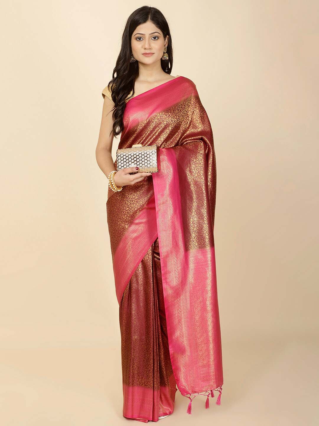 

Meena Bazaar Ethnic Motifs Woven Design Zari Art Silk Saree, Burgundy
