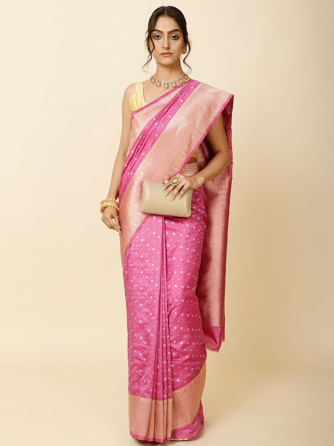 

Meena Bazaar Floral Woven Design Zari Art Silk Saree, Purple