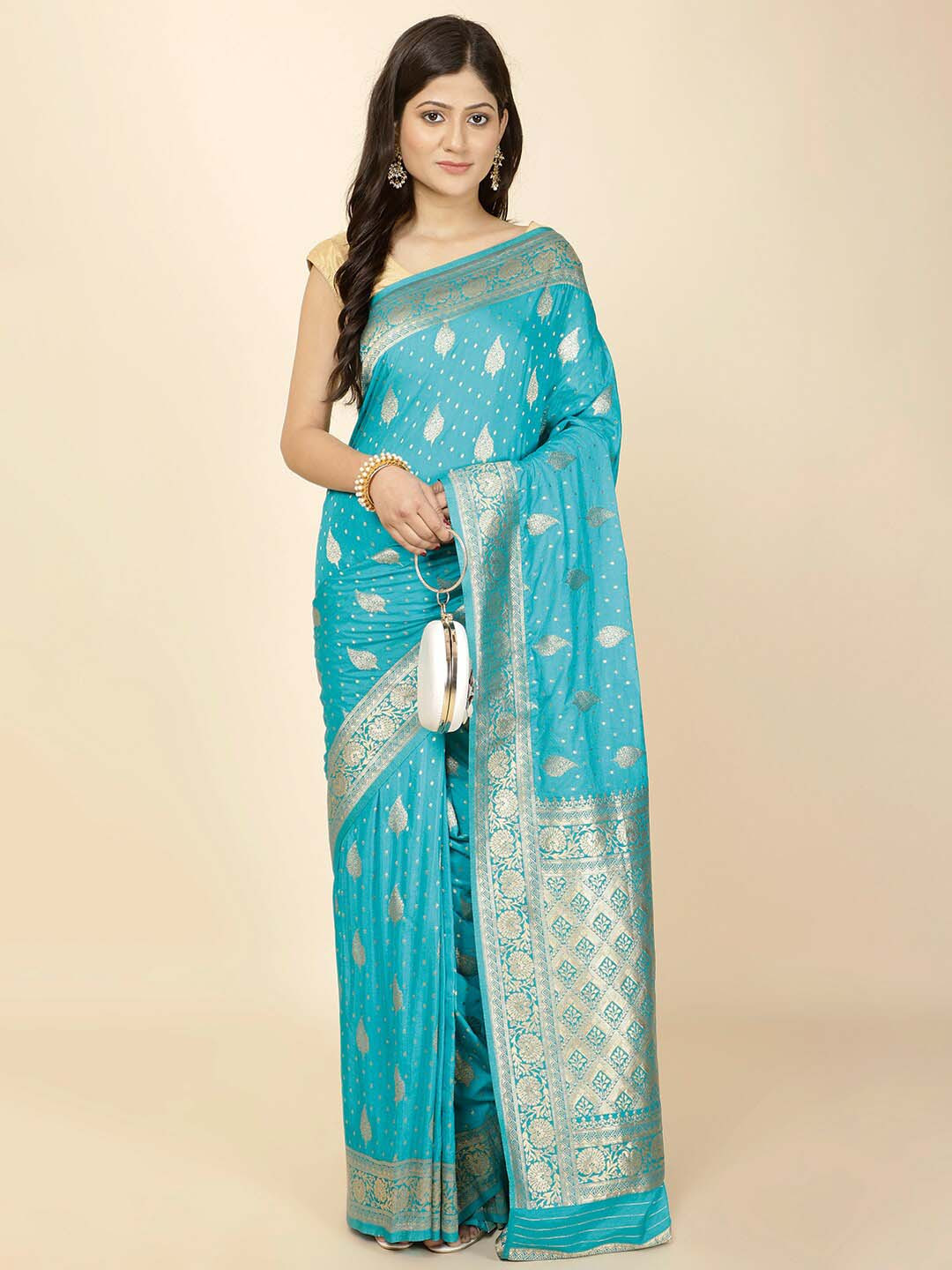 

Meena Bazaar Ethnic Motifs Woven Design Zari Saree, Blue
