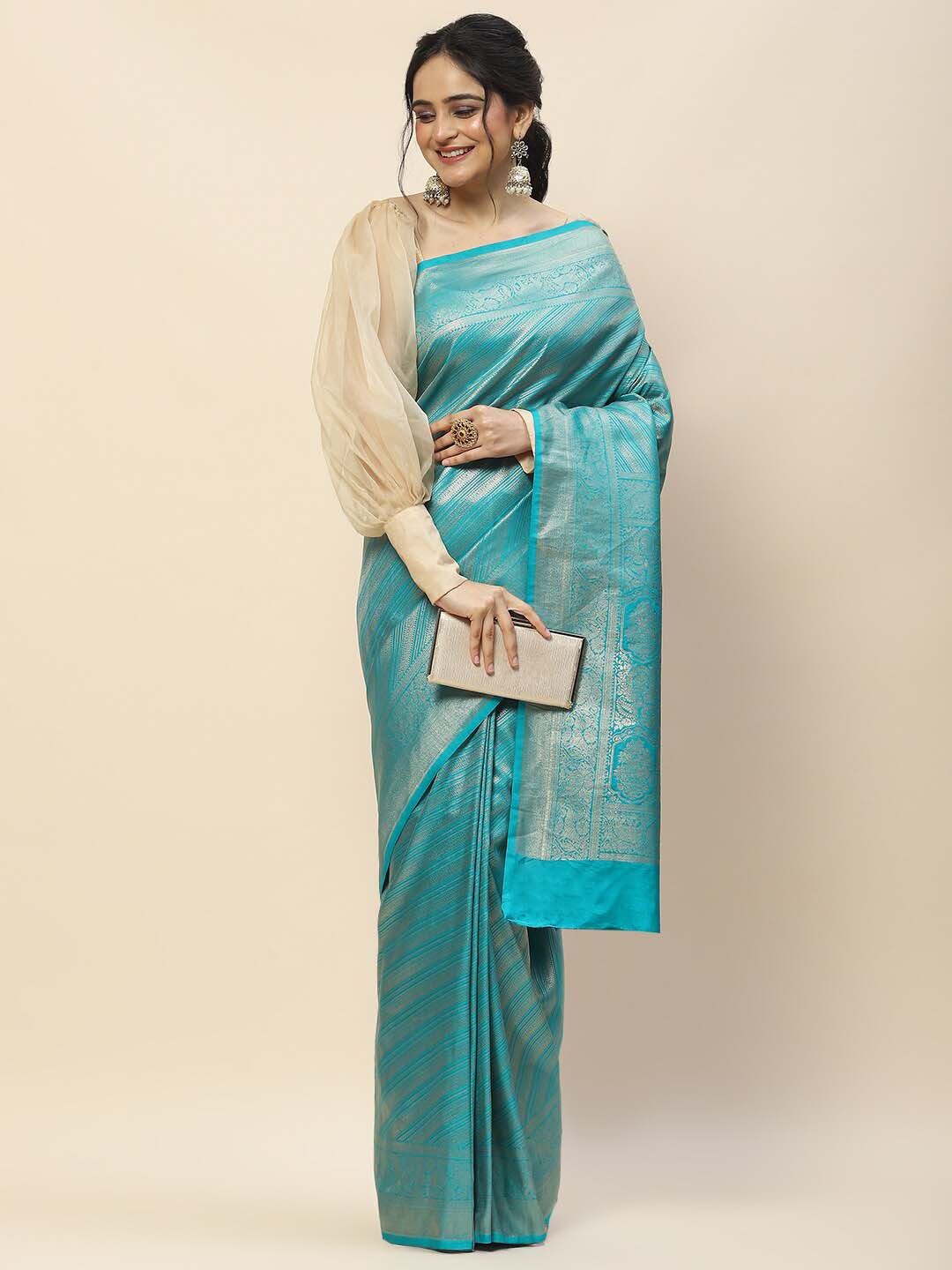 

Meena Bazaar Ethnic Woven Design Zari Art Silk Saree, Blue