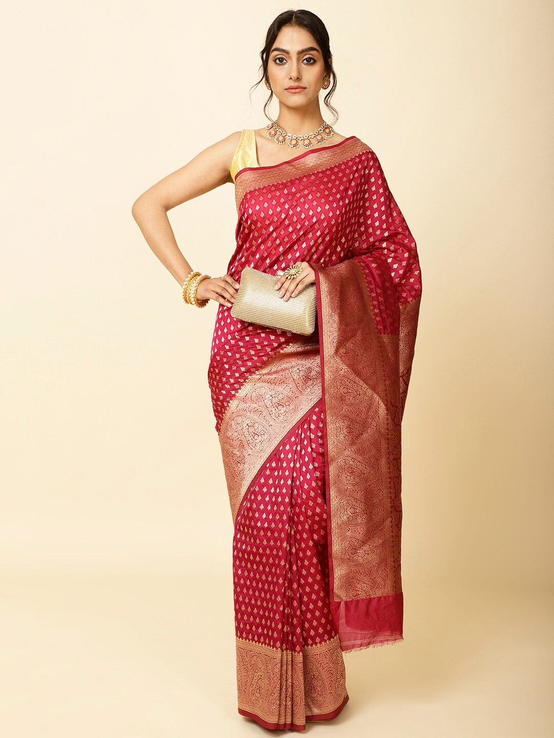 

Meena Bazaar Ethnic Motifs Woven Design Zari Art Silk Saree, Burgundy