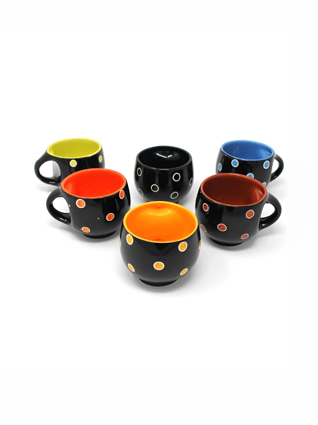 

The Earth Store Black & Orange 6 Pcs Handcrafted Printed Ceramic Glossy Cups 130 ml