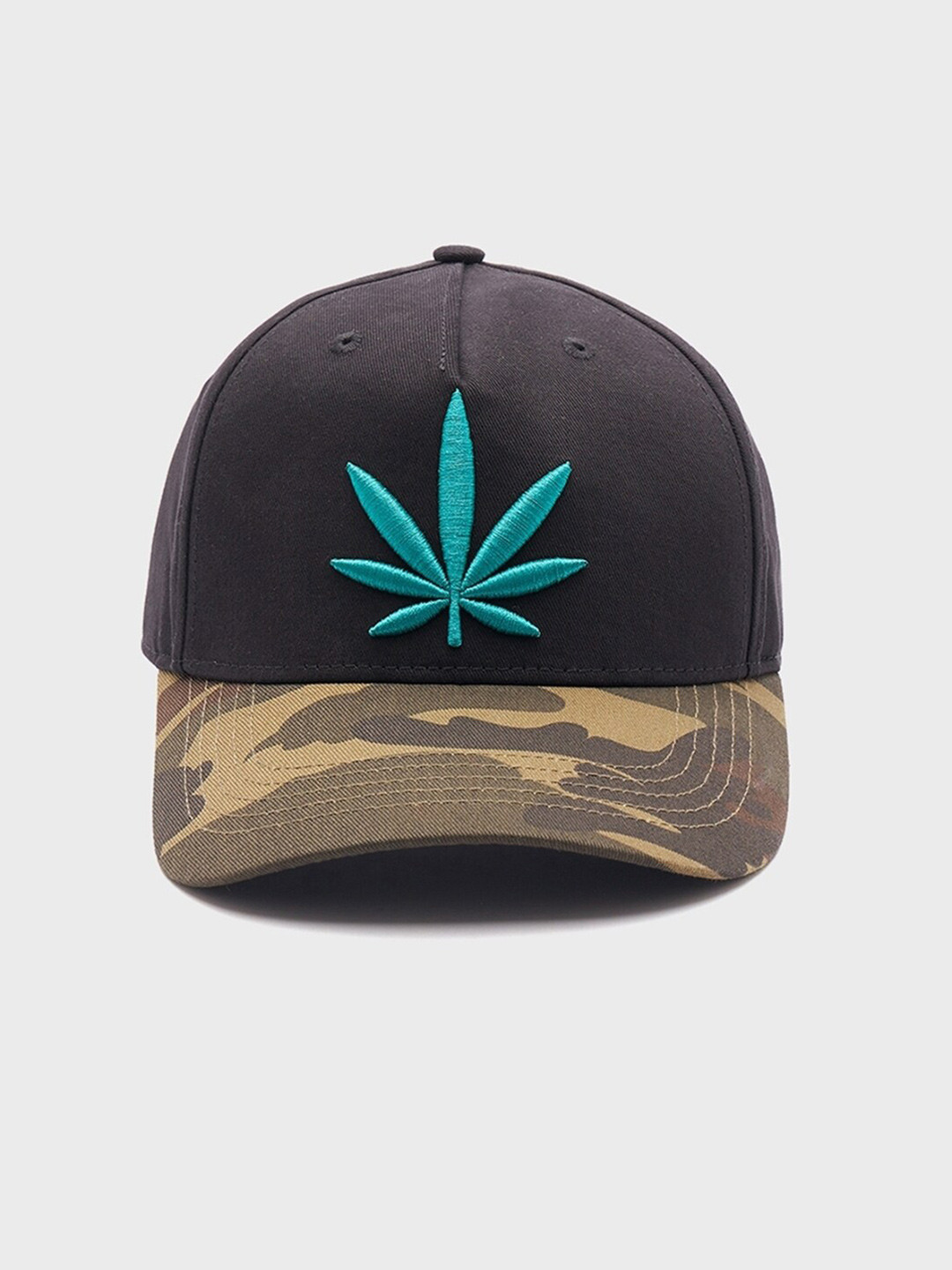 

Bewakoof Unisex Camo Melting Leaf Embroidered Cotton Baseball Cap, Black