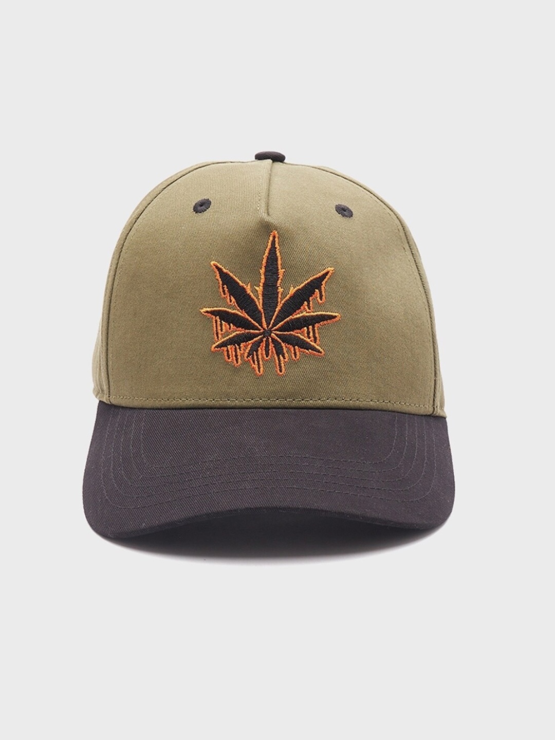

Bewakoof Unisex Melting Leaf Embroidered Cotton Baseball Cap, Olive
