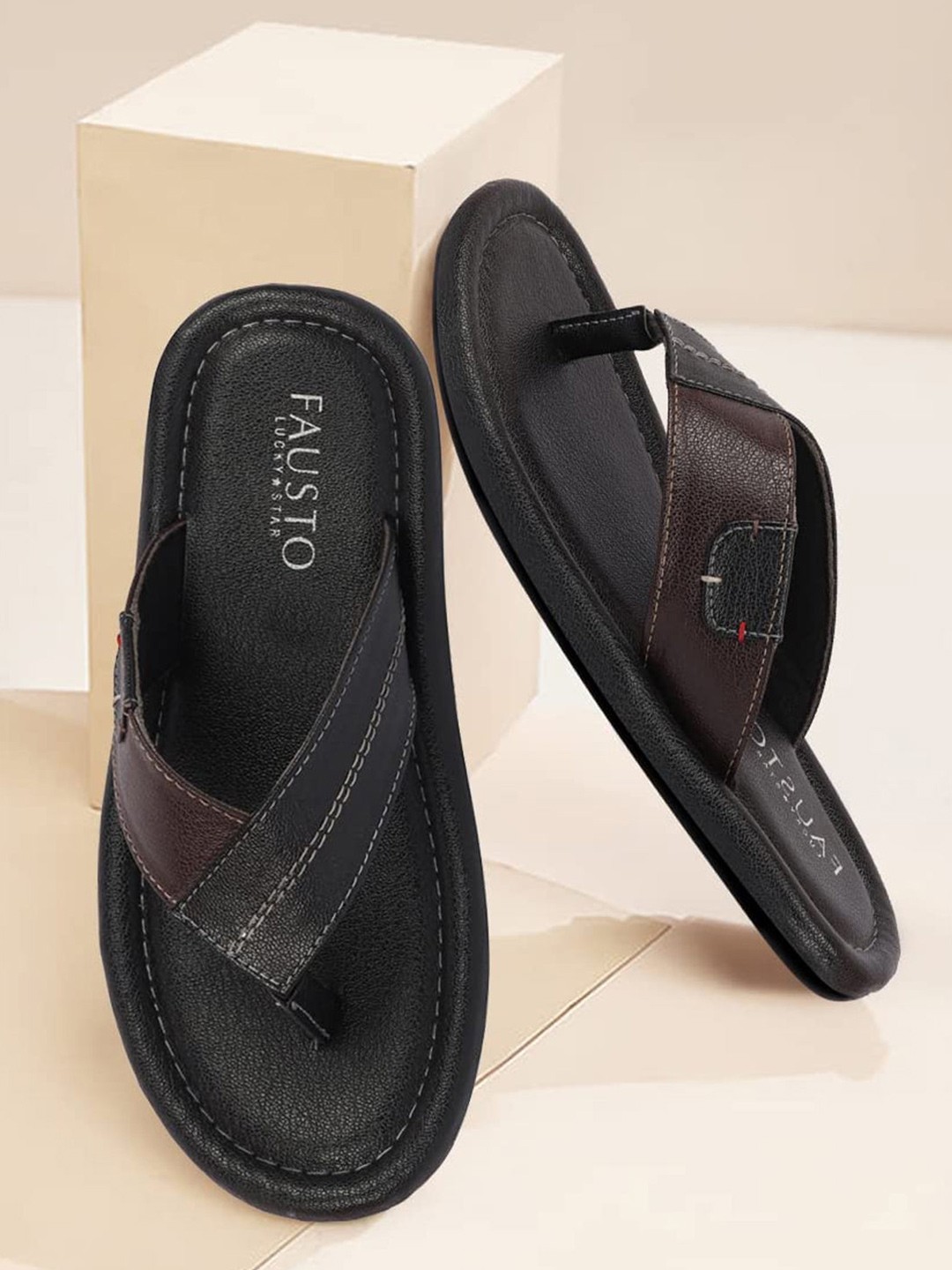 

FAUSTO Men Thong Flip-Flops, Black