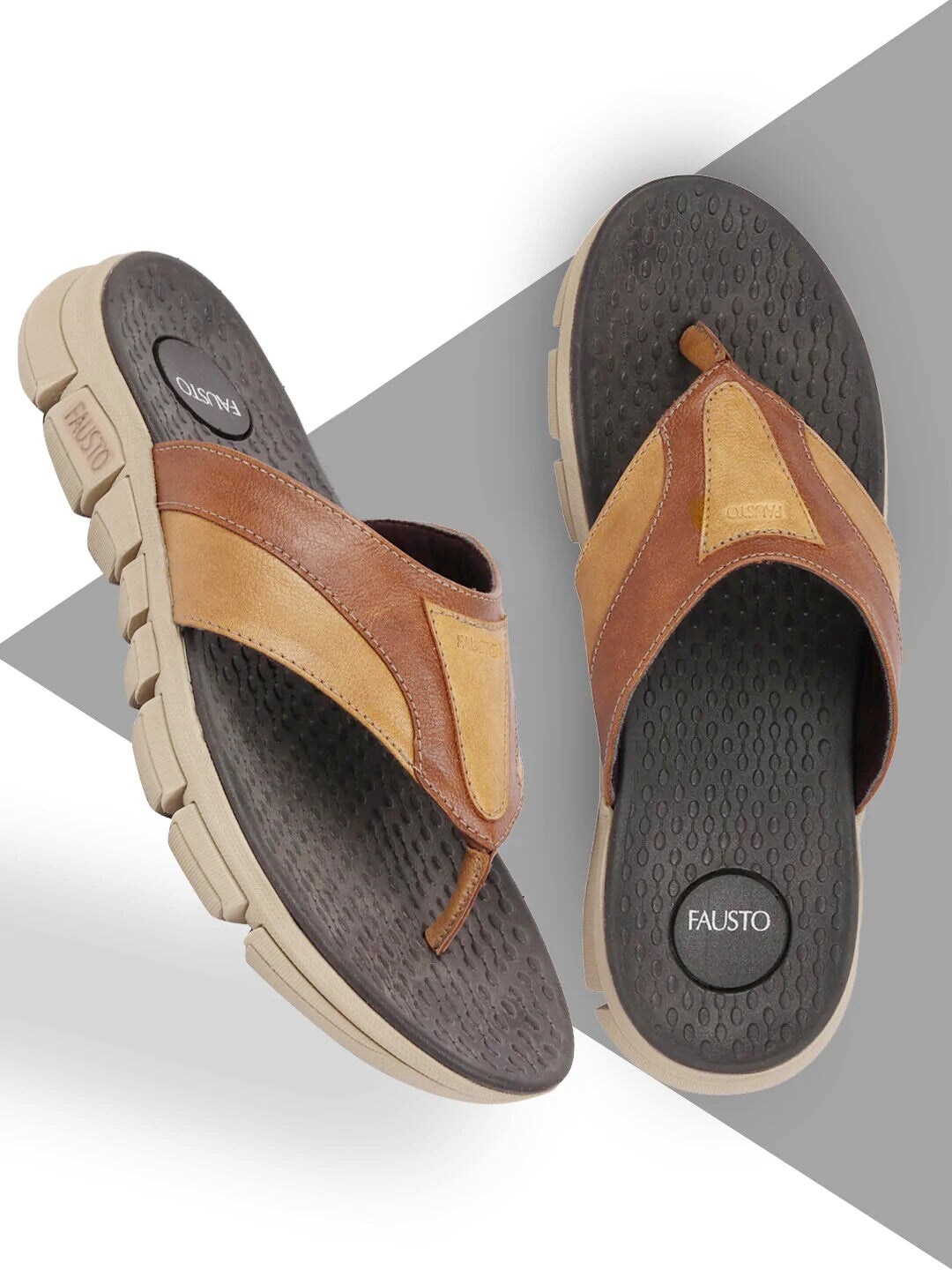 

FAUSTO Men Thong Flip-Flops, Tan