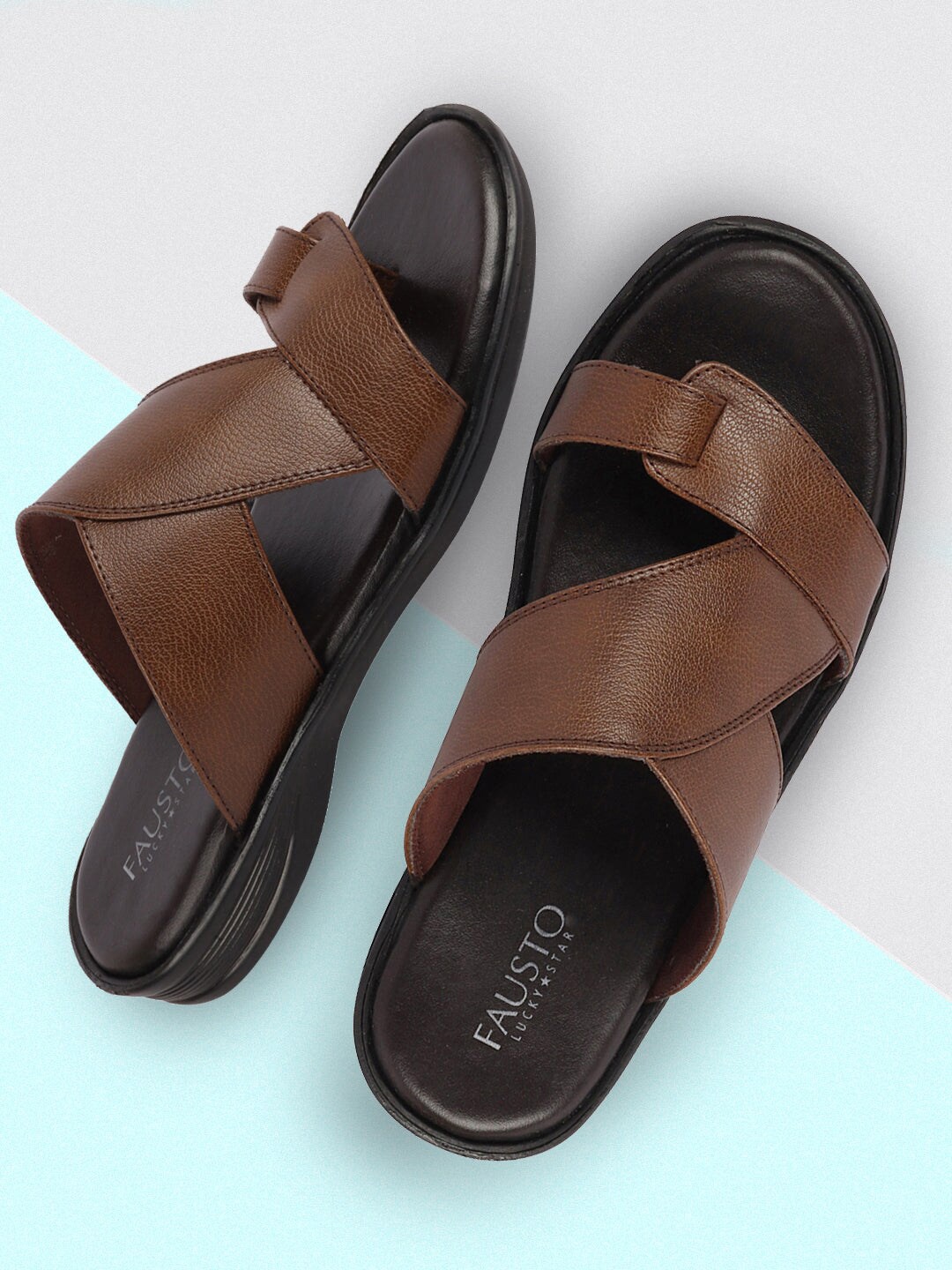 

FAUSTO Textured One Toe Comfort Sandals, Tan