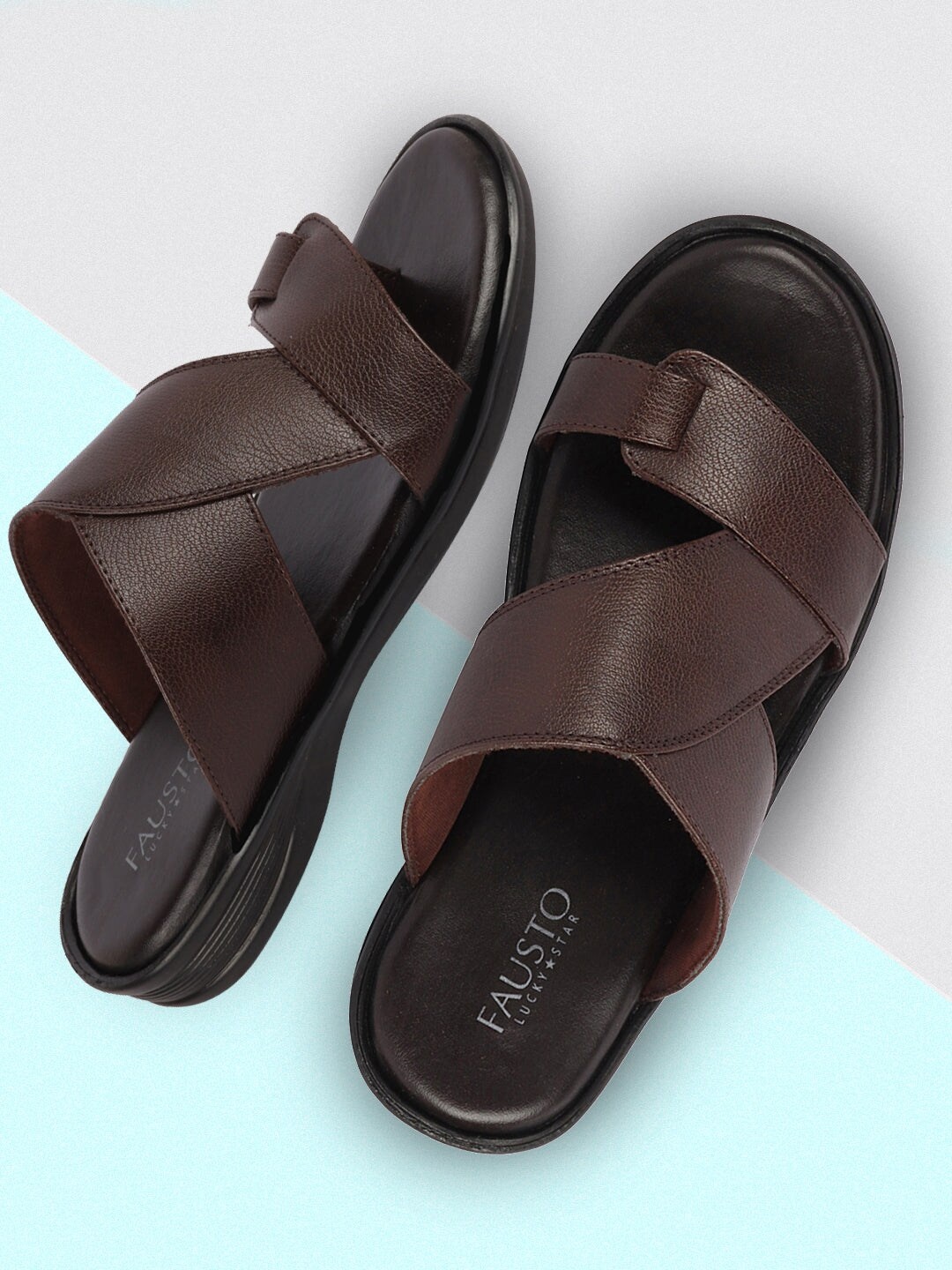 

FAUSTO Men Slip-On Comfort Sandals, Brown