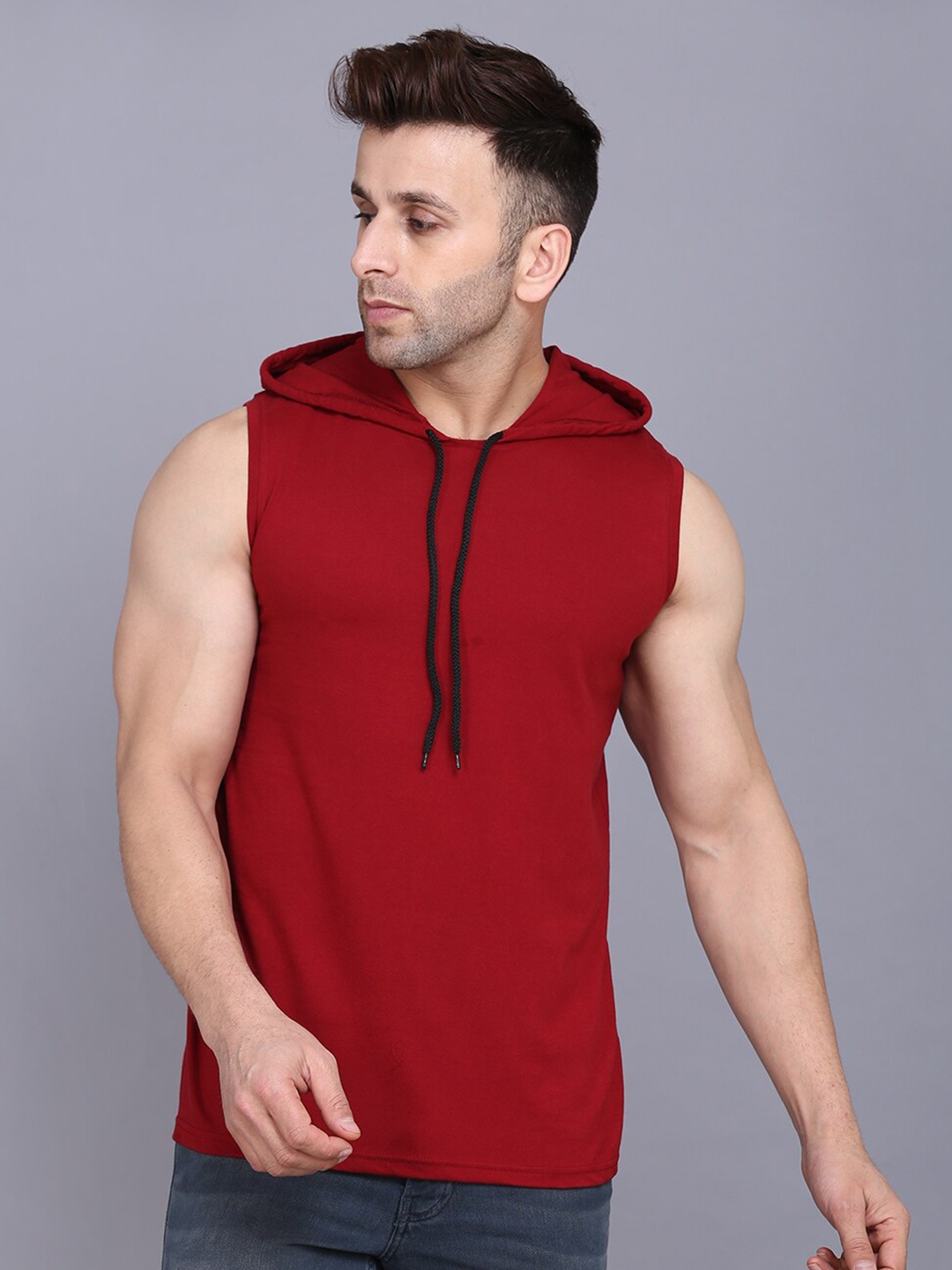 

SLOWLORIS Sleeveless Hooded T-shirt, Maroon