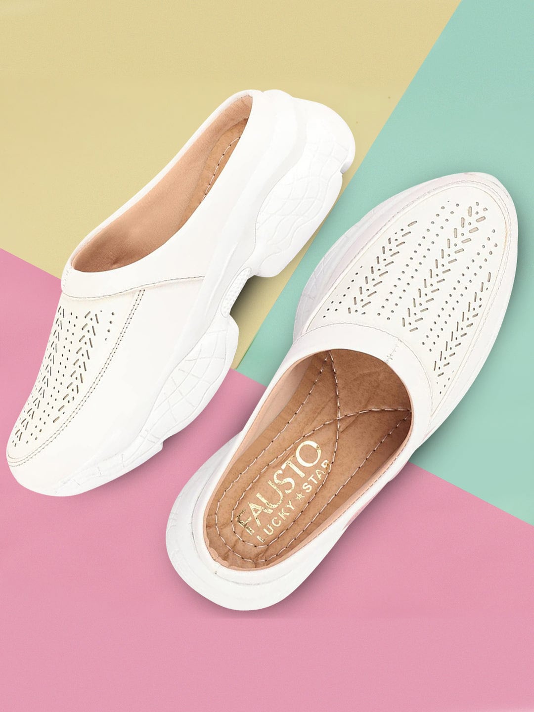 

FAUSTO Women Lightweight Laser Cut Clogs, White