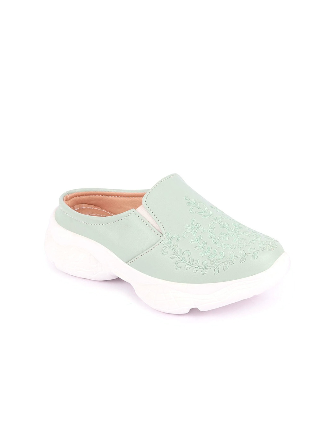 

FAUSTO Women Embroidery Round Toe Lightweight Mule Sneakers, Green