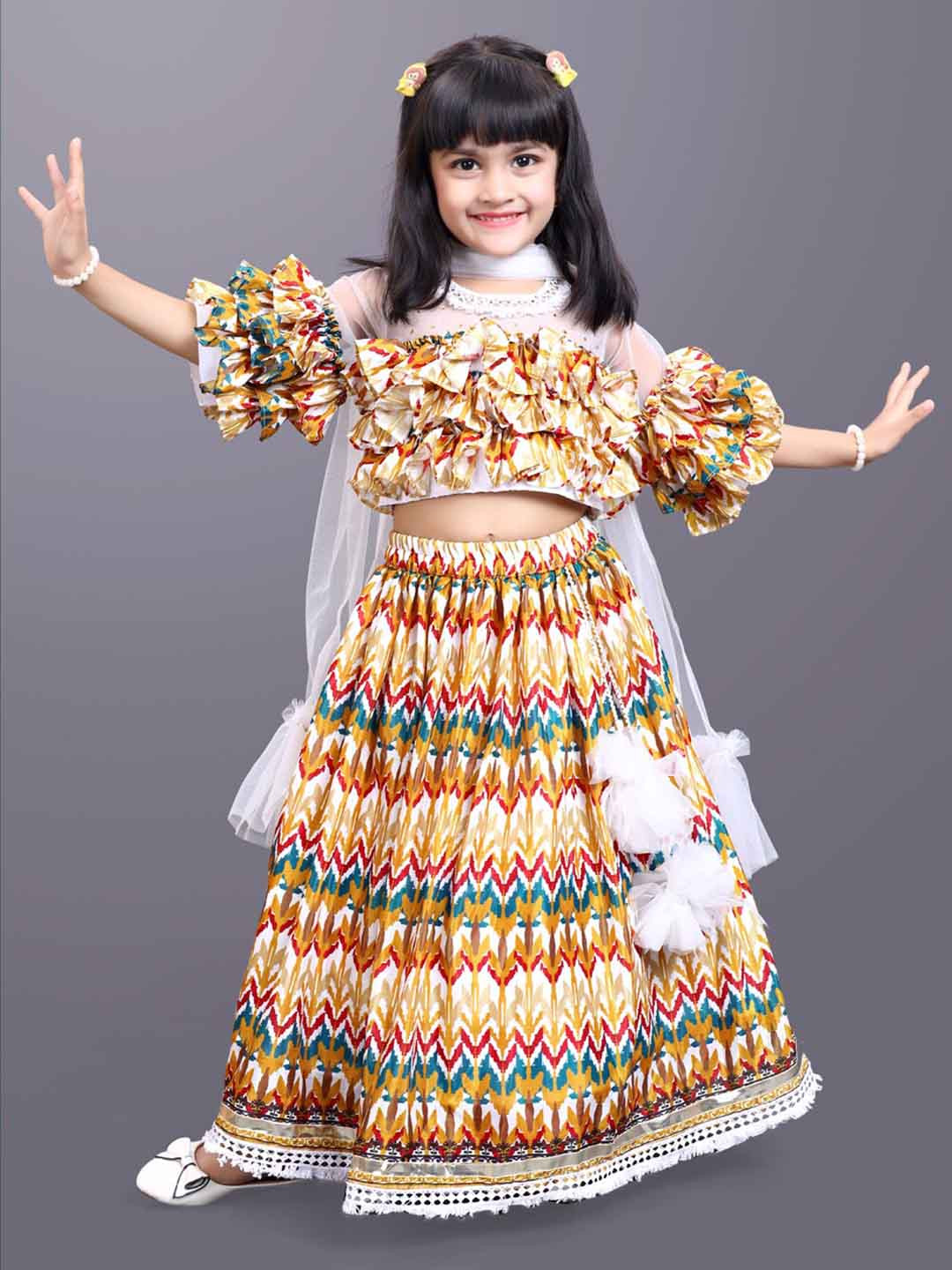 

BAESD Girls Printed Ready To Wear Lehenga & Blouse With Dupatta, Yellow