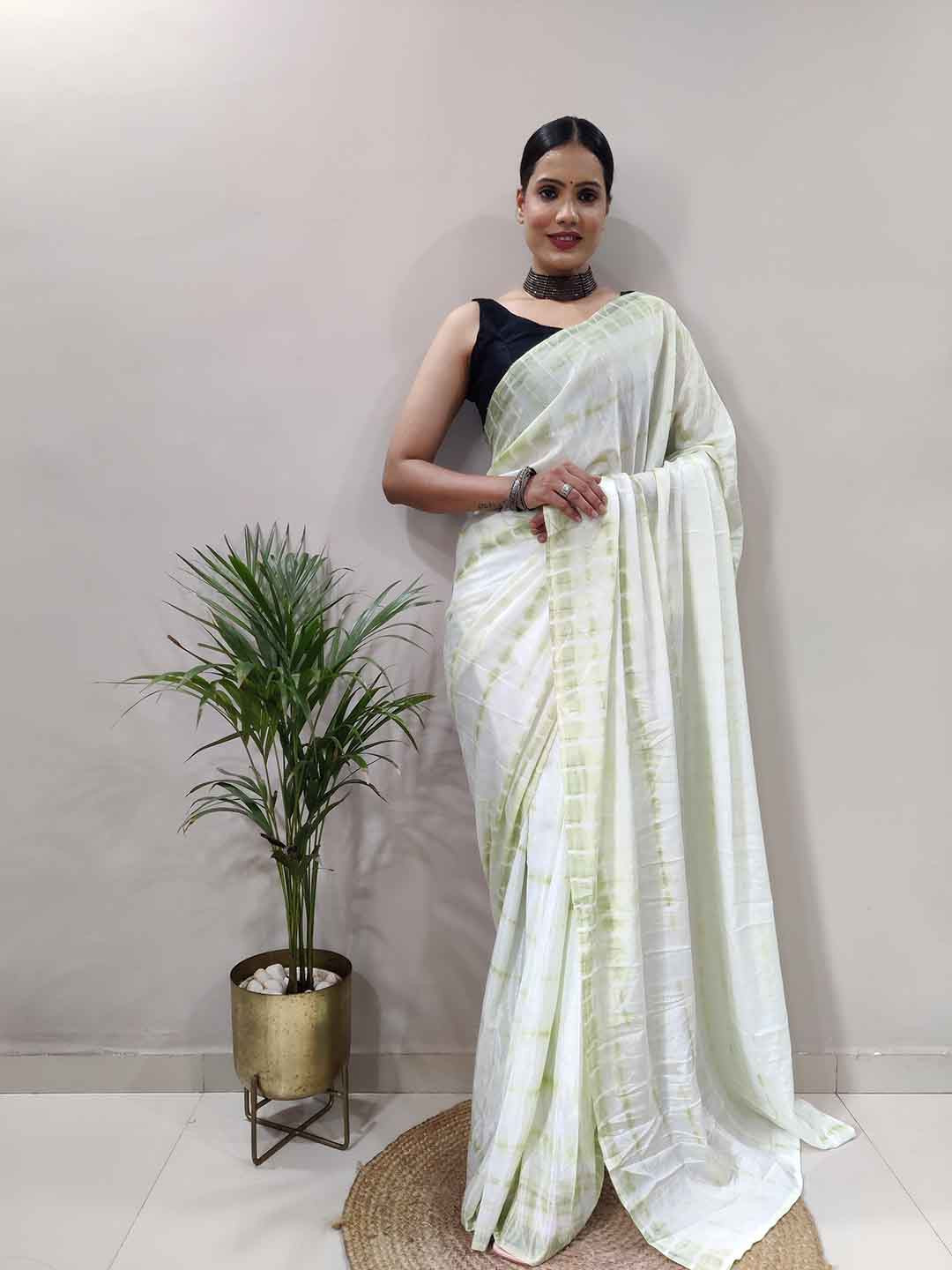 

TEEYA CREATION Shibori Dyed Ready to Wear Saree, Sea green