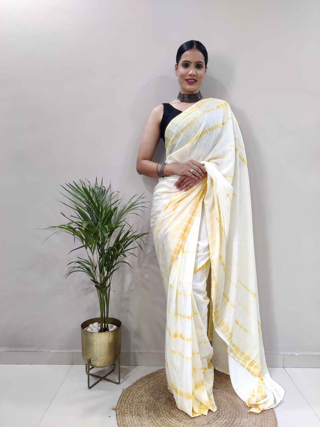 

TEEYA CREATION Abstract Printed Ready To Wear Saree, Yellow