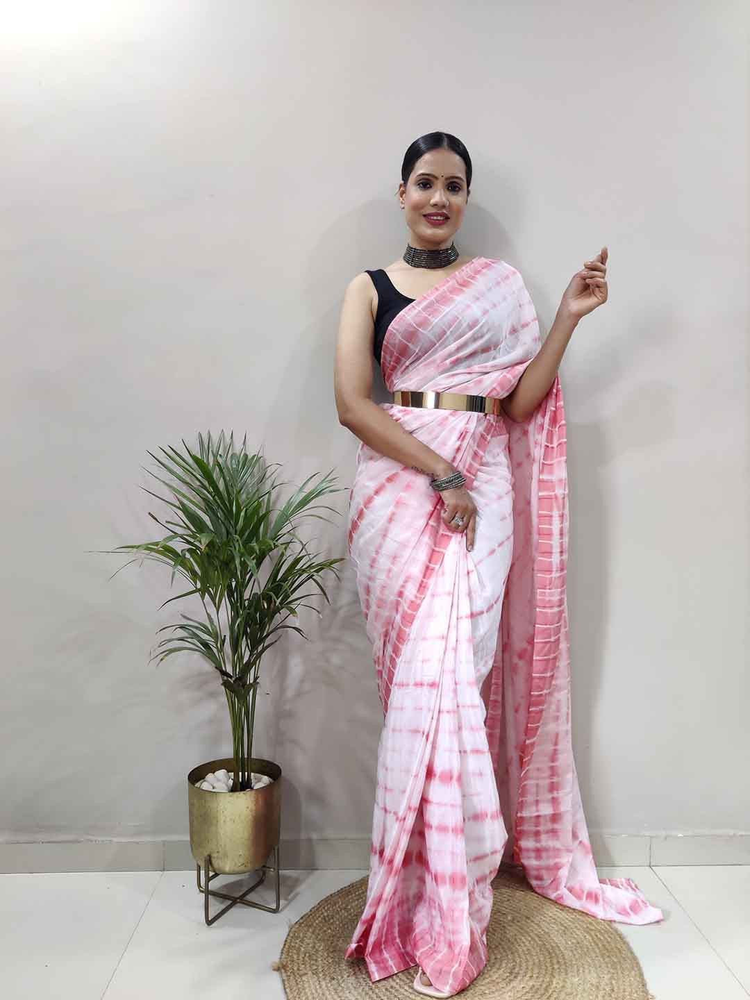

TEEYA CREATION Shibori Dyed Ready to Wear Saree, Pink