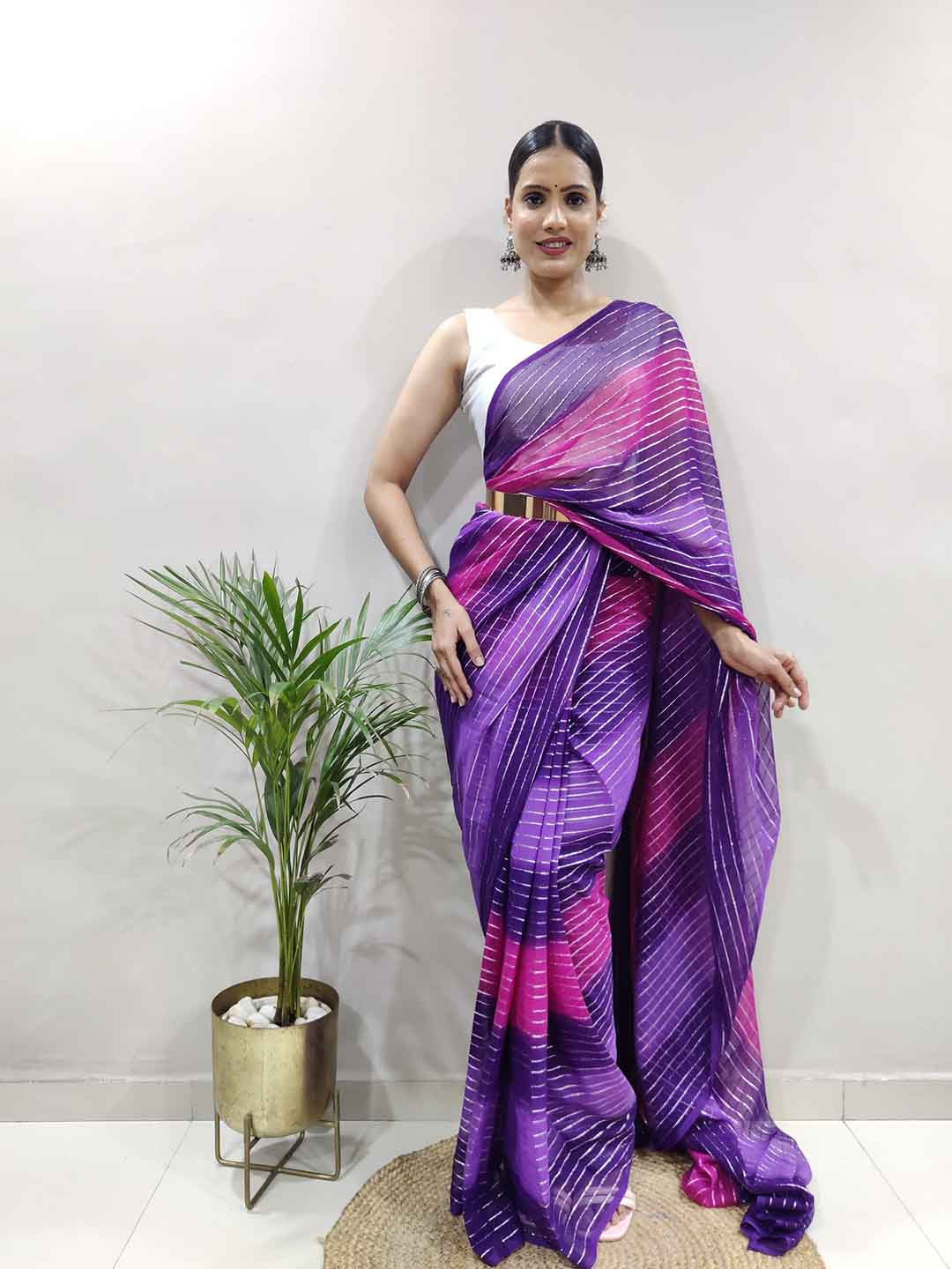 

TEEYA CREATION Leheriya Ready to Wear Saree, Purple