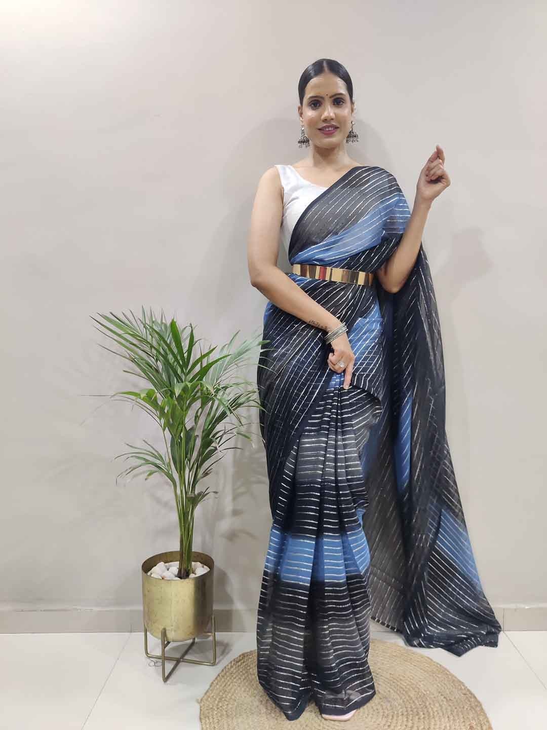 

TEEYA CREATION Leheriya Embellished Ready To Wear Saree, Black