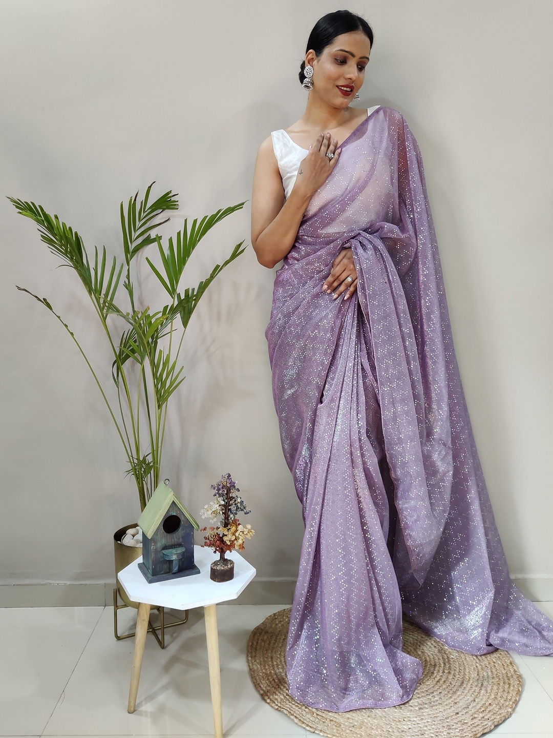 

TEEYA CREATION Embellished Net Saree, Lavender