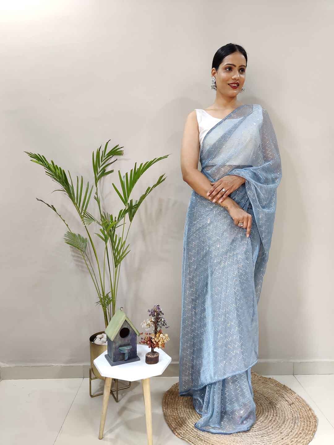 

TEEYA CREATION Embellished Net Saree, Blue