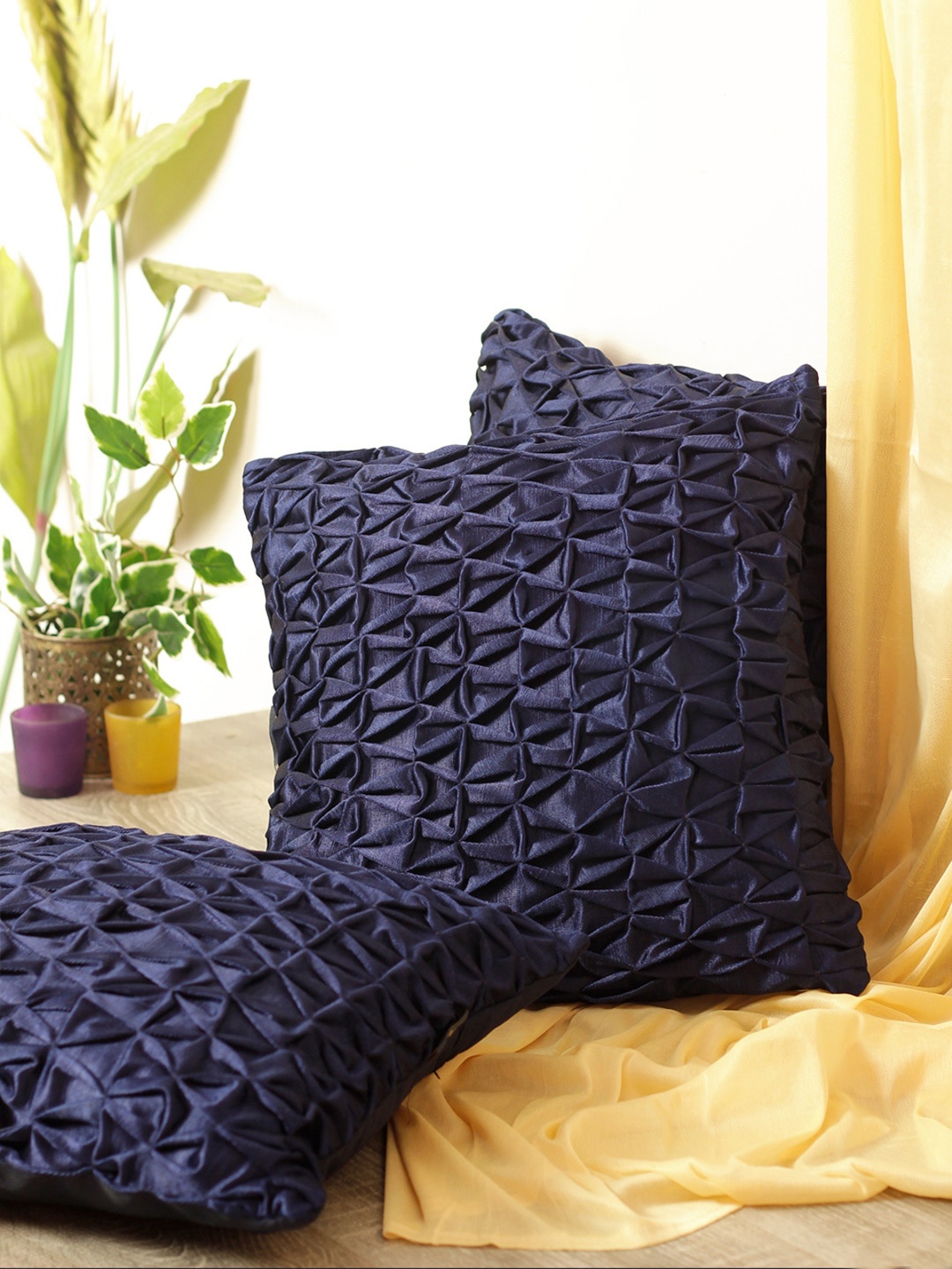 

Aura Navy Blue 3 Pieces Geometric Square Cushion Covers
