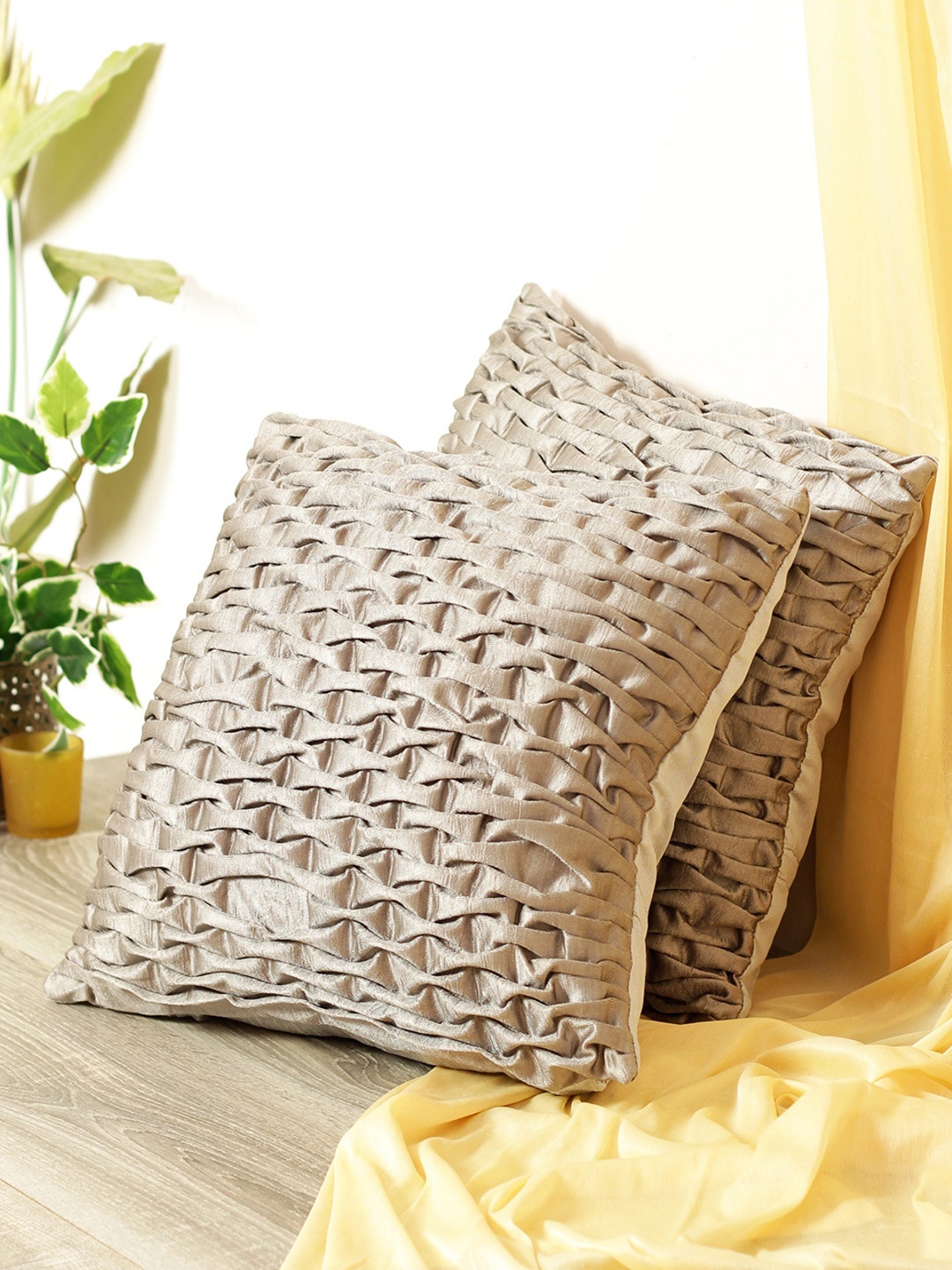 

Aura Silver-Toned 2 Pieces Geometric Square Cushion Covers