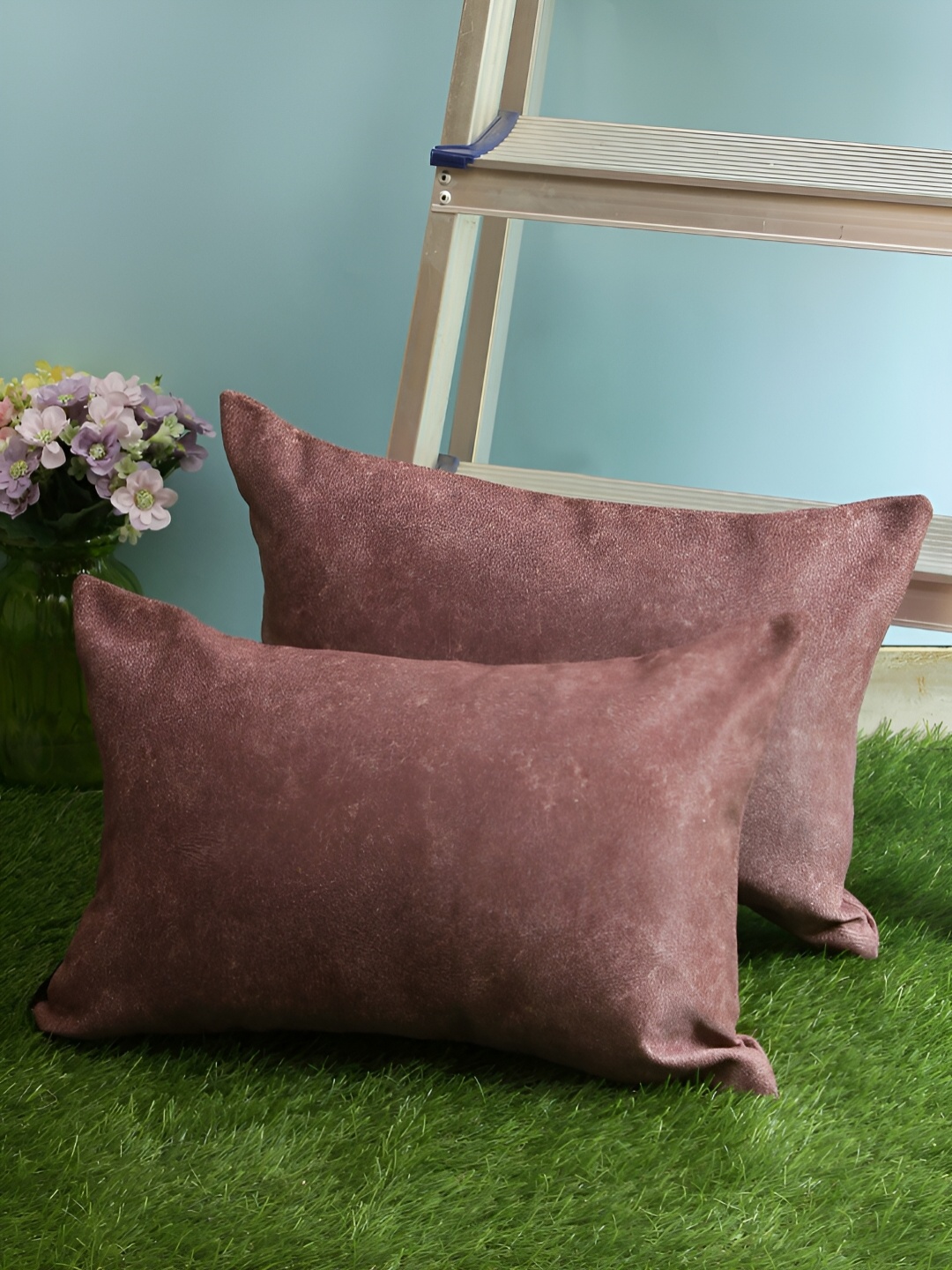 

Aura Maroon 2 Pieces Abstract Rectangle Cushion Covers