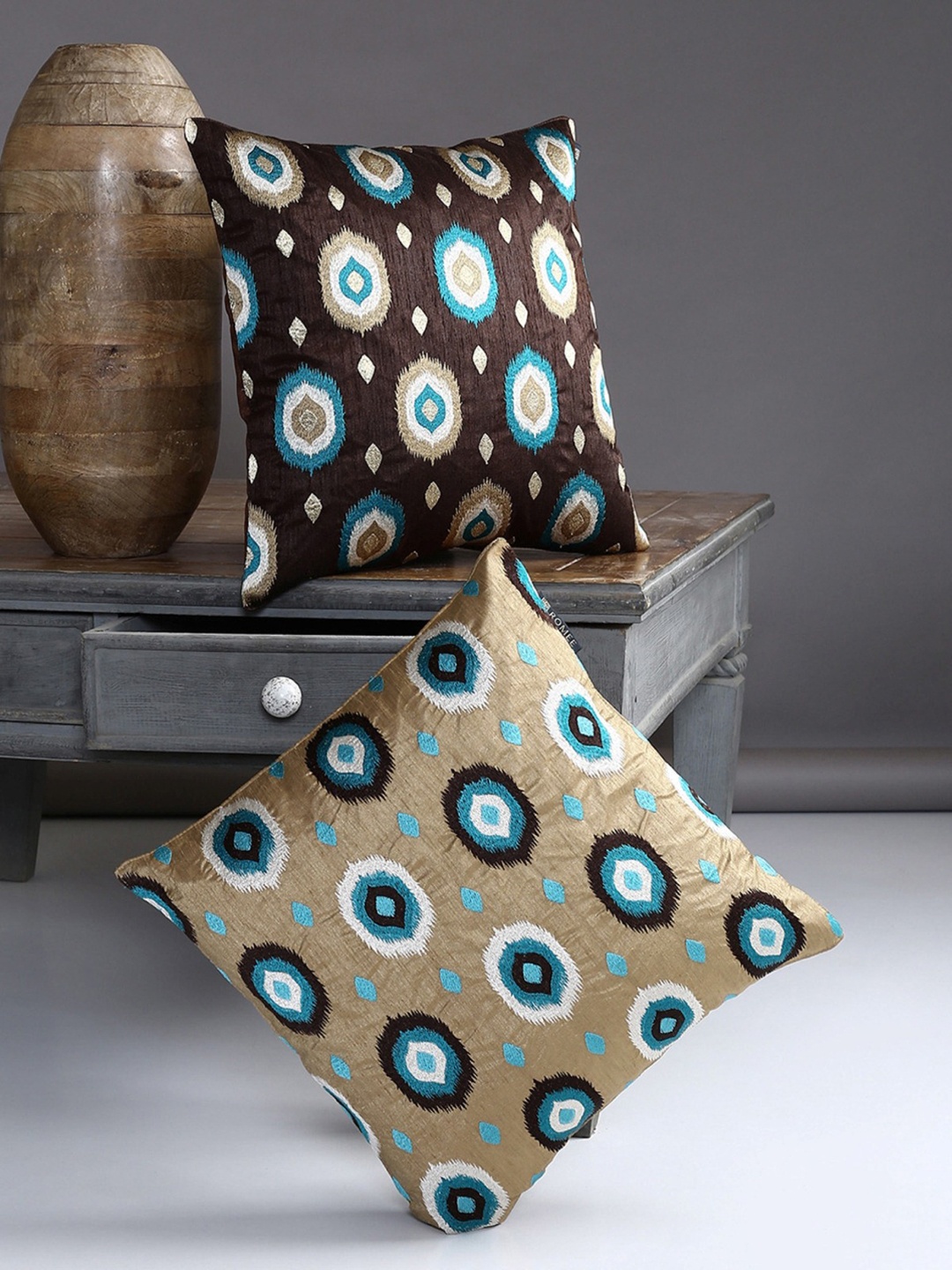 

Aura Brown & Blue 2 Ethnic Motifs Square Cushion Covers