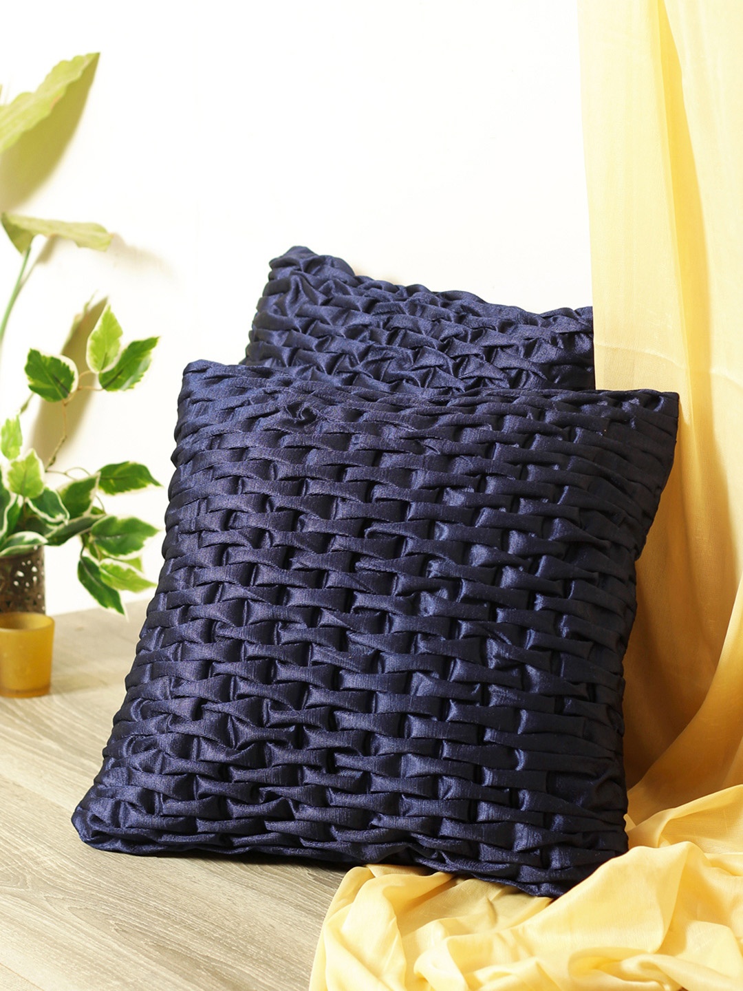 

Aura Navy Blue 2 Pieces Geometric Square Cushion Covers