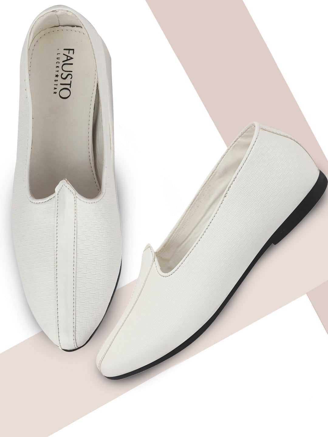 

FAUSTO Men Textured Lightweight Mojaris, White