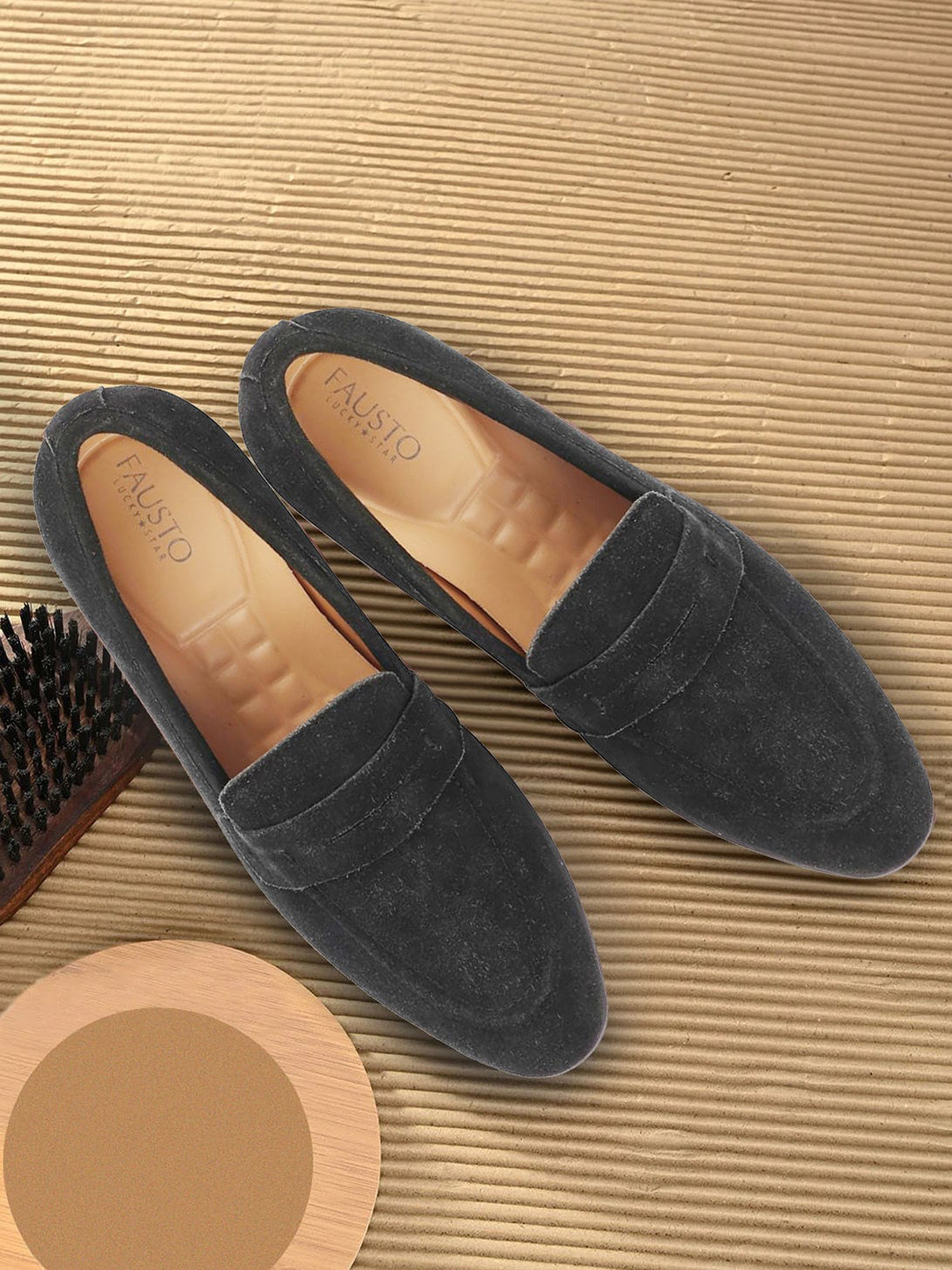 

FAUSTO Men Suede Leather Lightweight Penny Loafers, Black