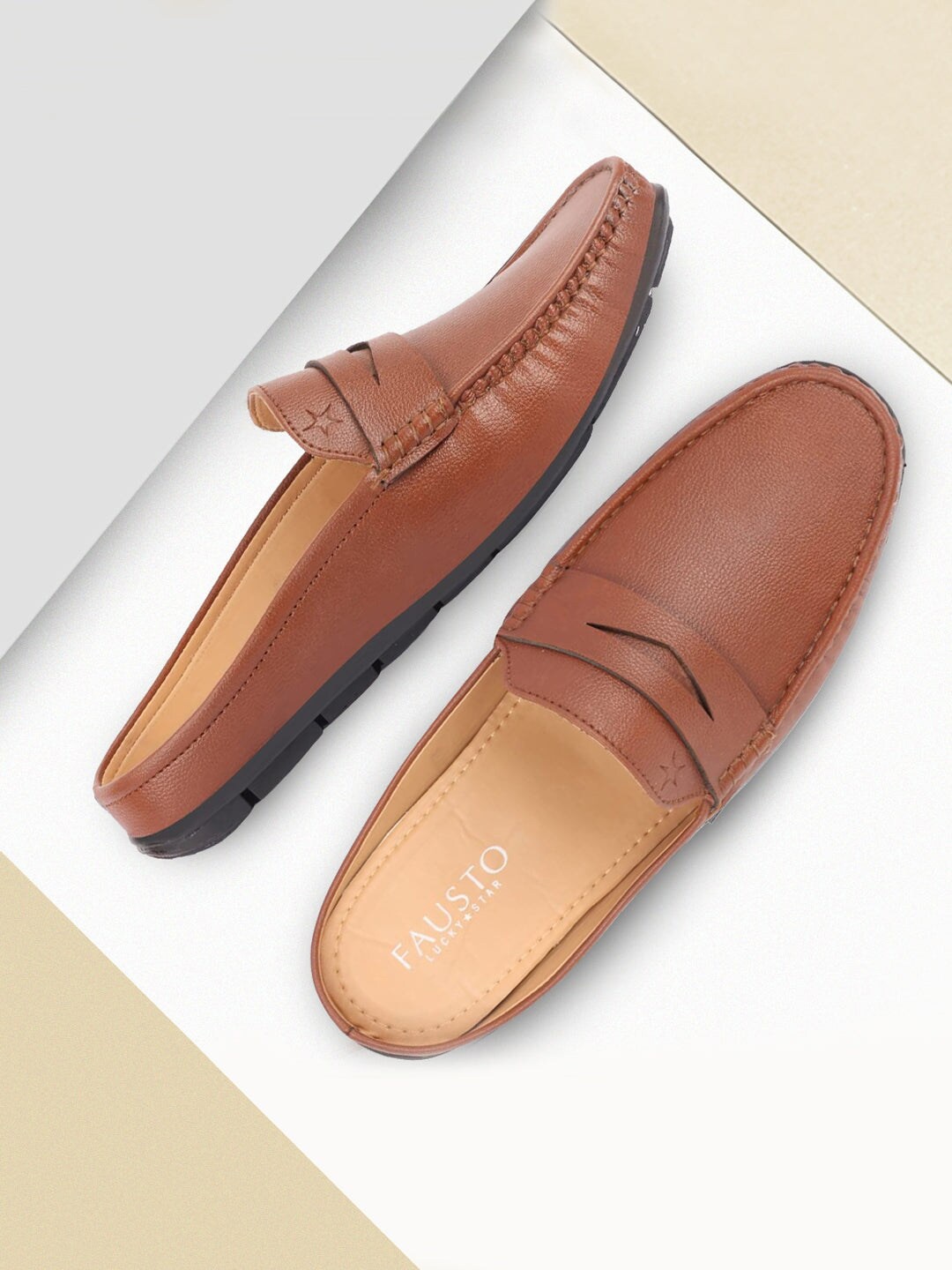 

FAUSTO Men Round Toe Memory Foam Lightweight Mule Sneakers, Tan