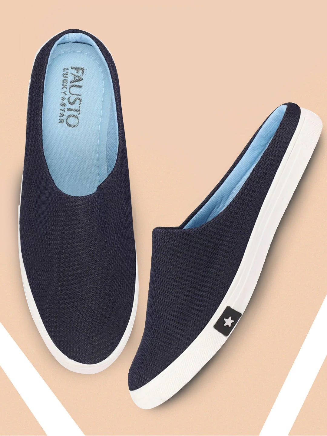 

FAUSTO Men Round Toe Lightweight Canvas Mule Sneakers, Navy blue
