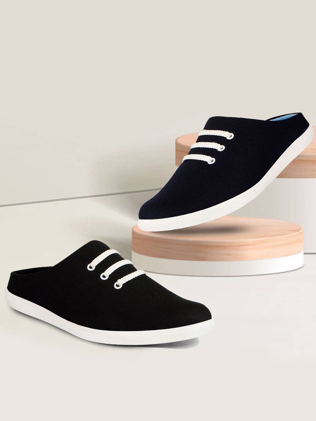 

FAUSTO Men Round Toe Lightweight Canvas Mule Sneakers, Black
