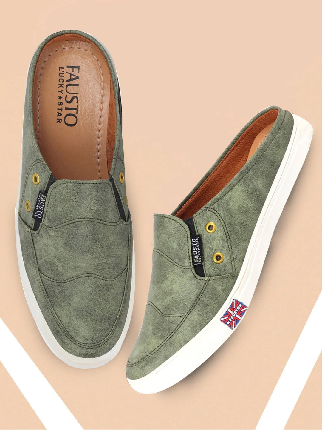 

FAUSTO Men Round Toe Lightweight Mule Sneakers, Olive