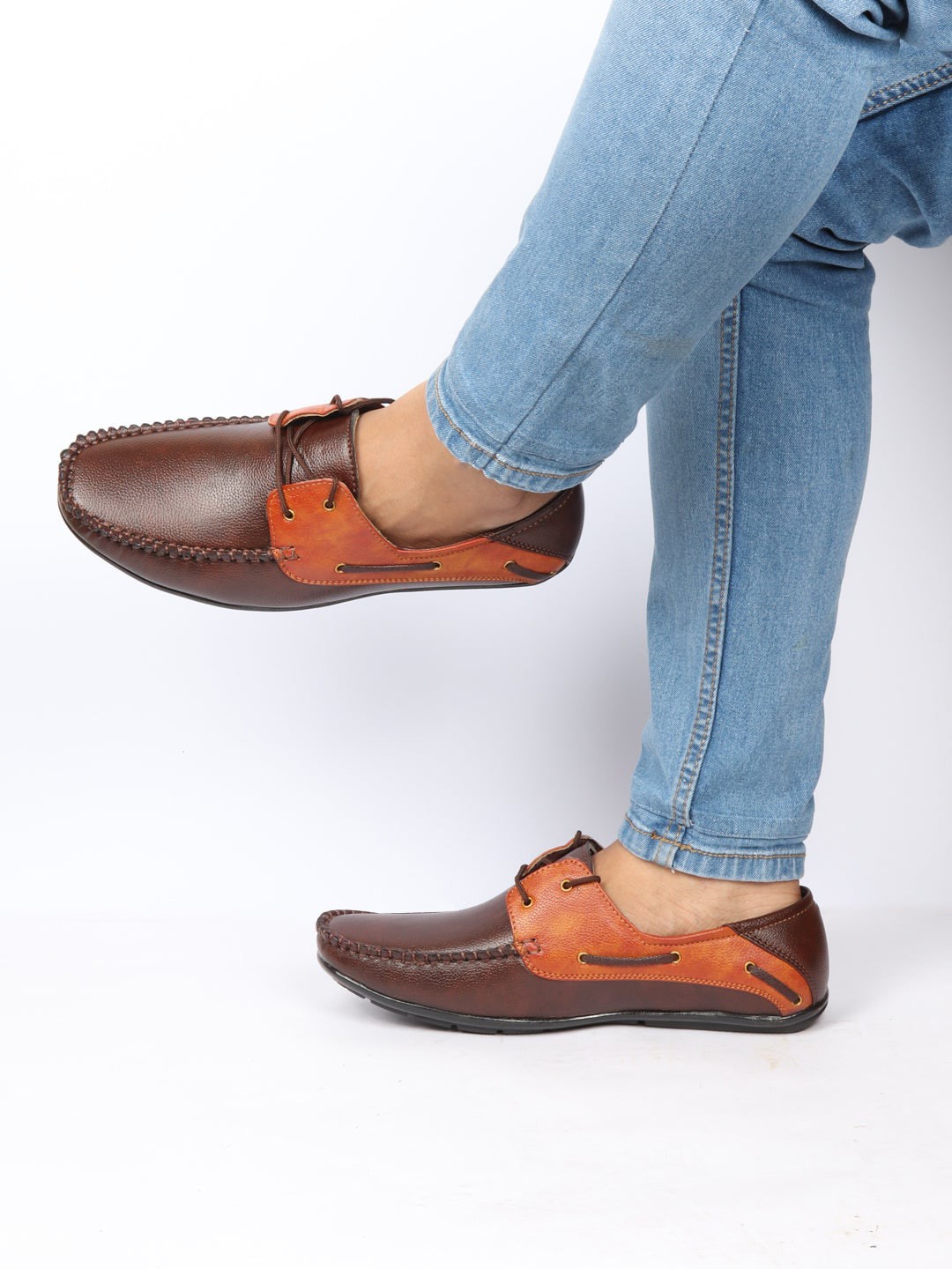 

FAUSTO Men Square Toe Memory Foam Lightweight Boat Shoes, Brown