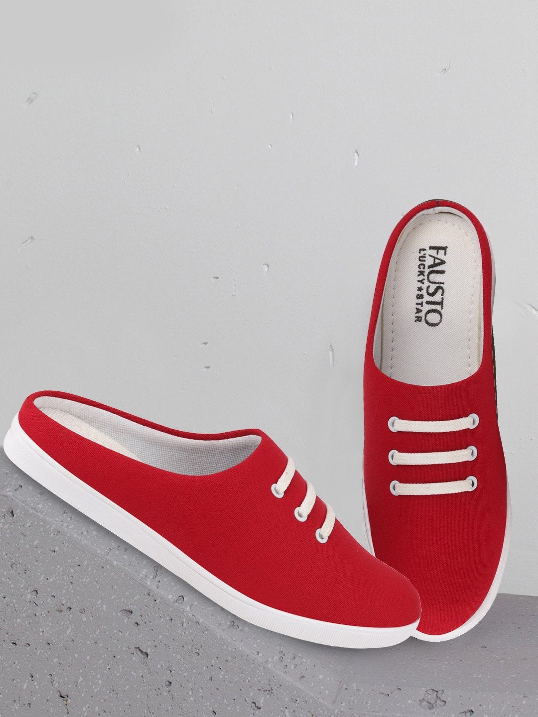 

FAUSTO Men Lightweight Canvas Mule Sneakers, Red