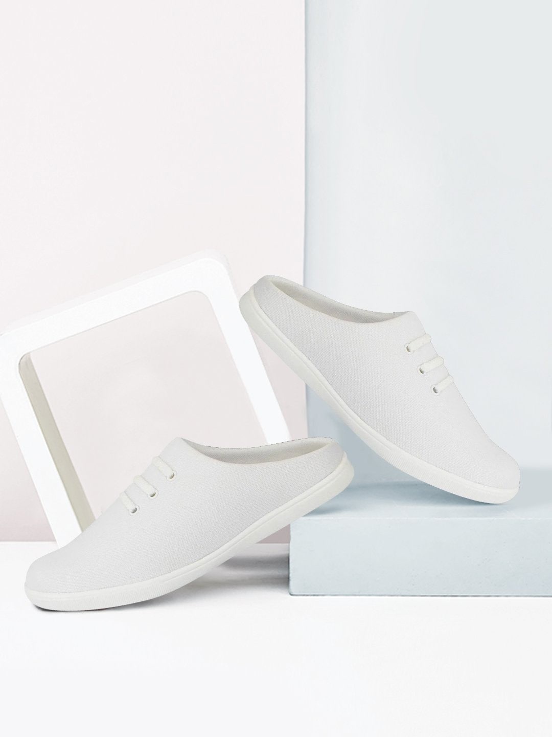 

FAUSTO Men Canvas Lightweight Mule Sneakers, White