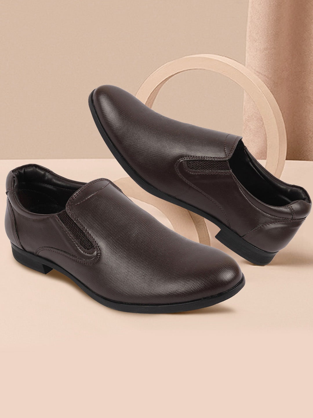 

FAUSTO Men Textured Leather Formal Slip-On Shoes, Brown