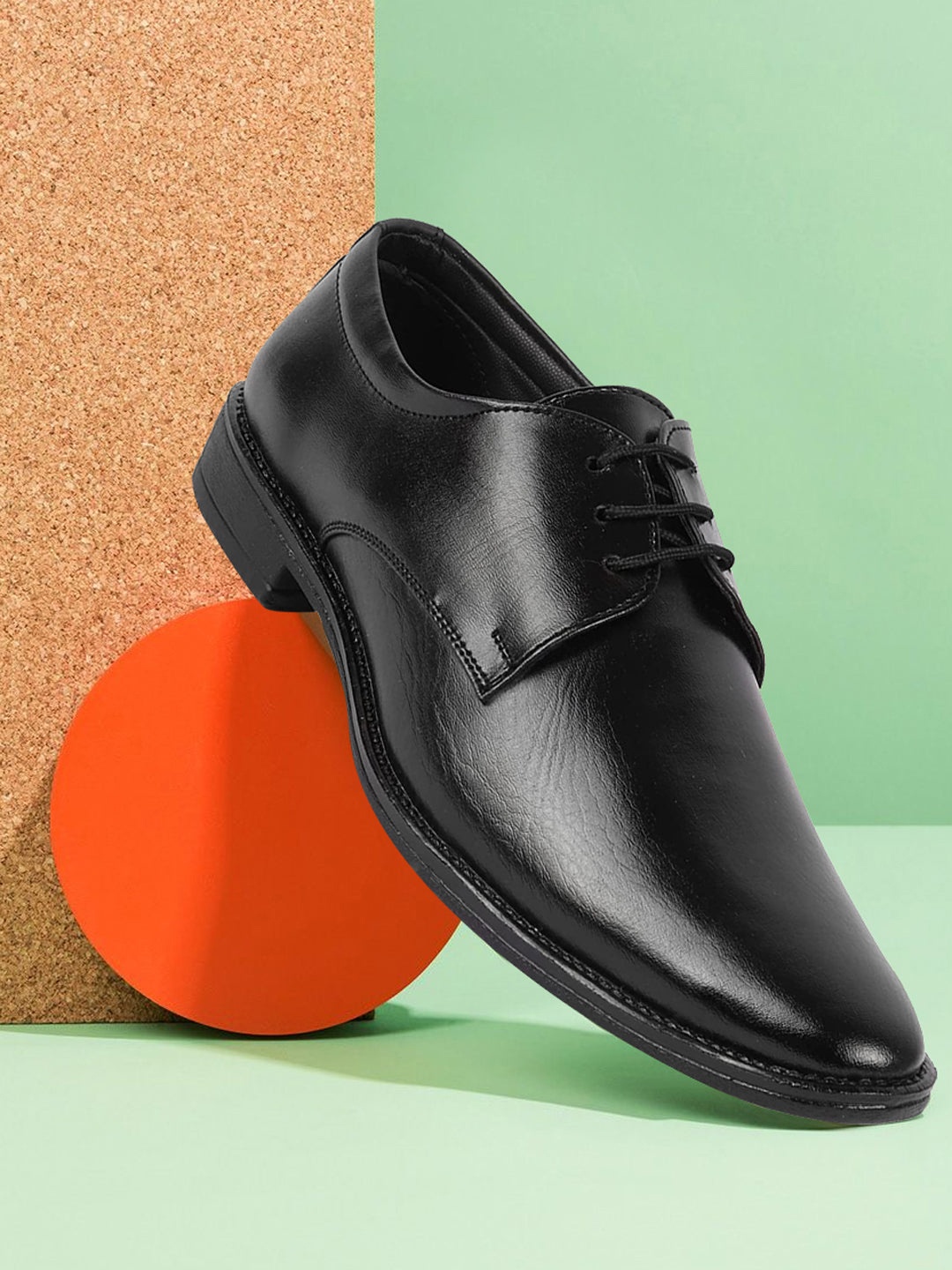 

FAUSTO Men Textured Round Toe Lace-Up Formal Derbys, Black
