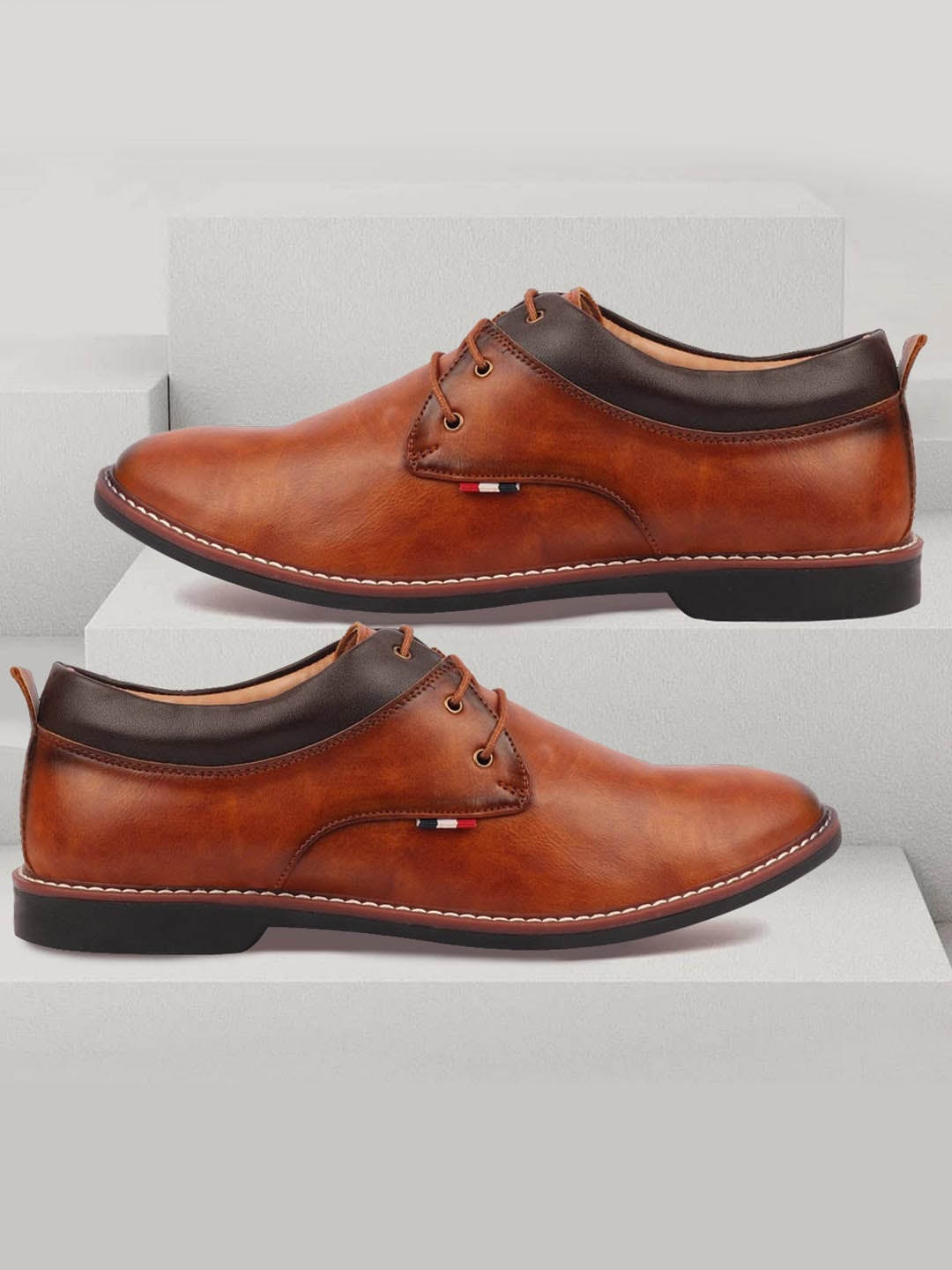 

FAUSTO Men Round Toe Lace-Up Formal Derbys, Camel brown