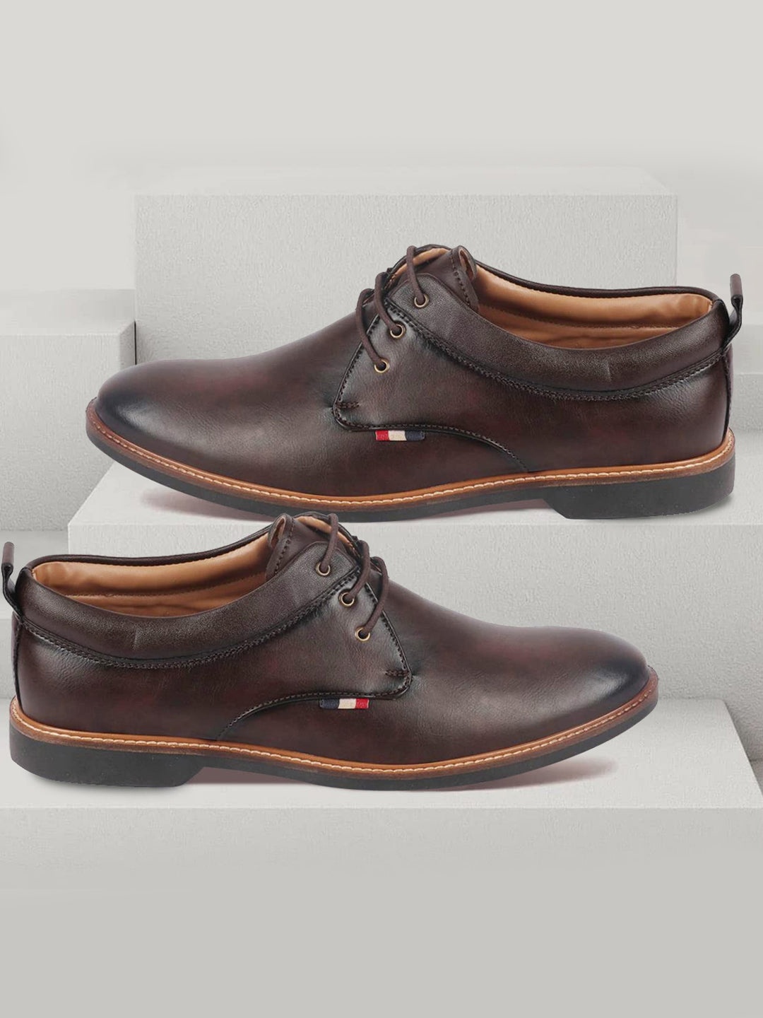

FAUSTO Men Textured Round Toe Lace-Up Formal Derbys, Brown