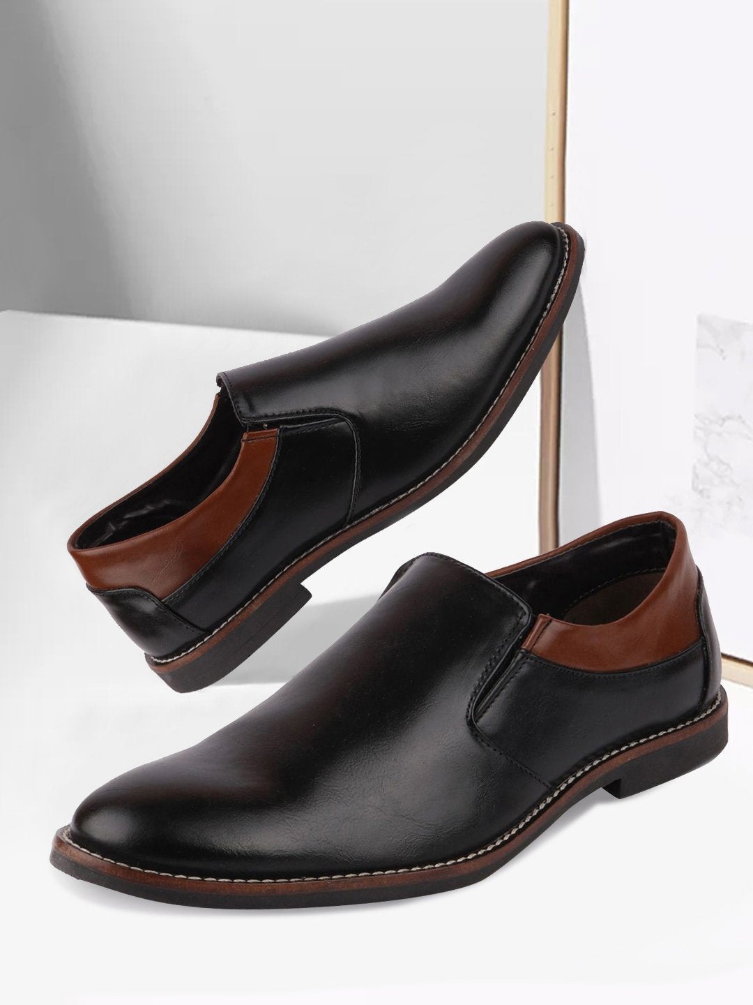 

FAUSTO Men Round Toe Formal Slip-On Shoes, Black