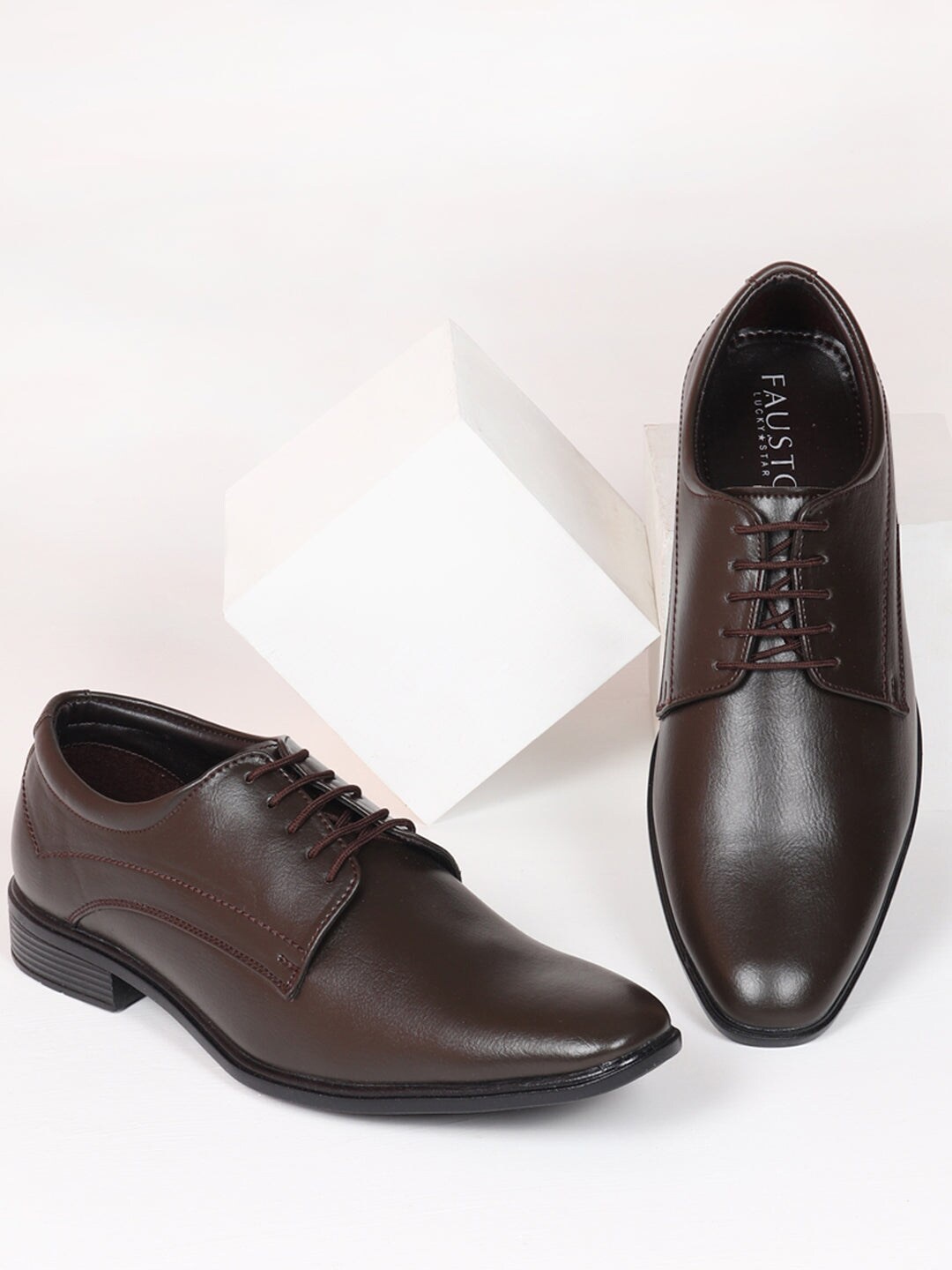 

FAUSTO Men Round Toe Lace-Up Formal Derbys, Brown