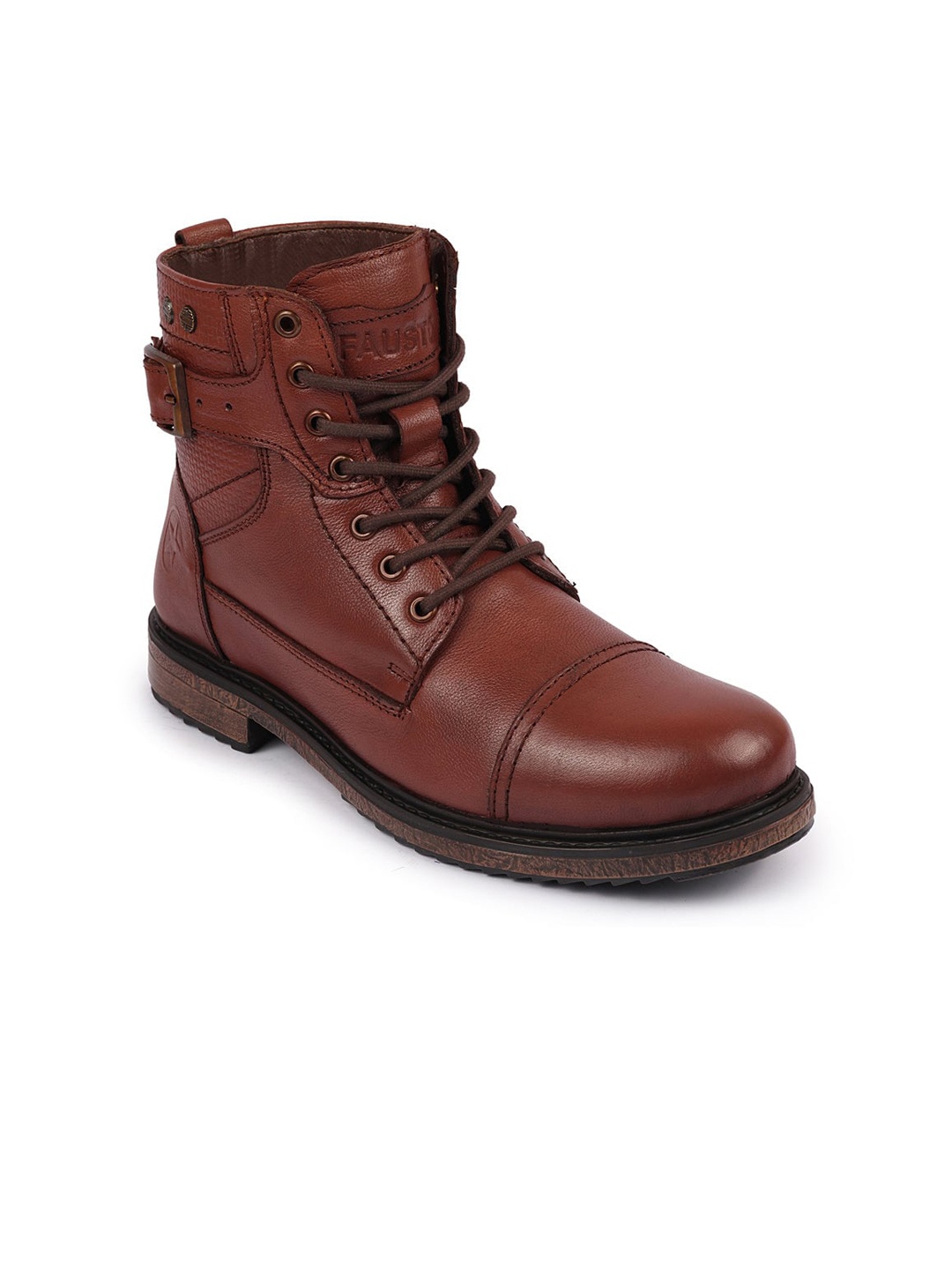

FAUSTO Men High Top Lace Up Leather Regular Boots, Tan