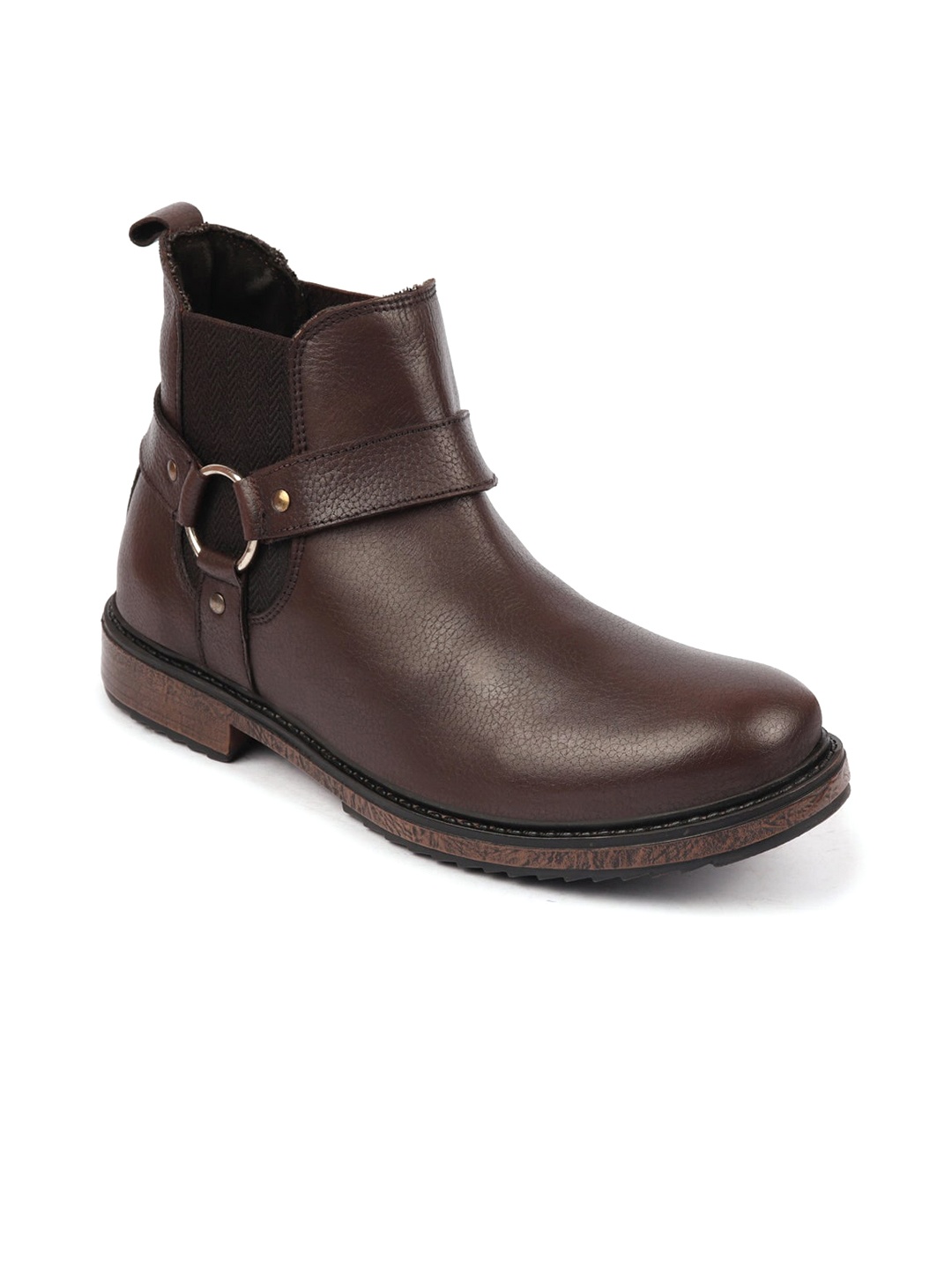 

FAUSTO Men Round Toe Leather Chelsea Boots, Brown