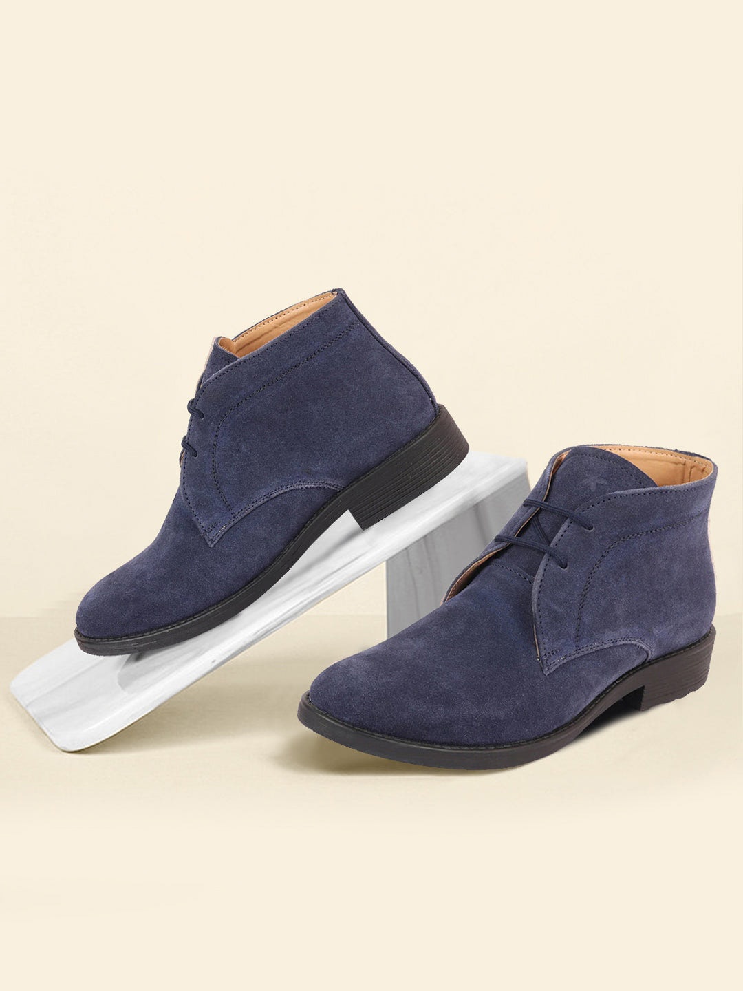 

FAUSTO Men Round Toe Suede Chukka Boots, Navy blue