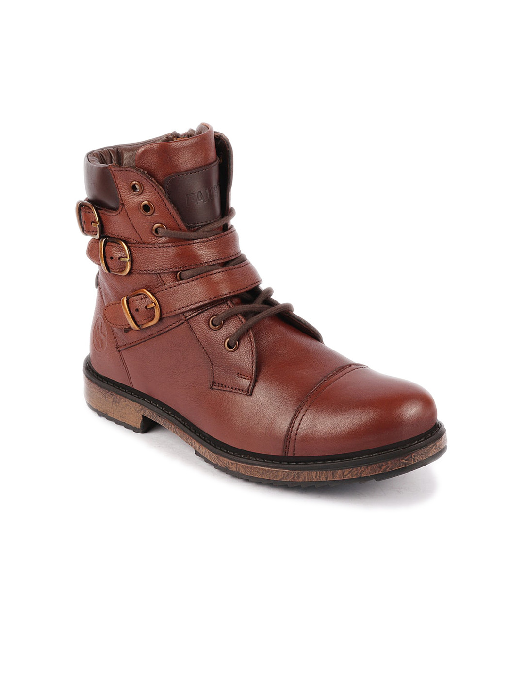 

FAUSTO Men High Ankle Genuine Leather Combat Boots, Tan